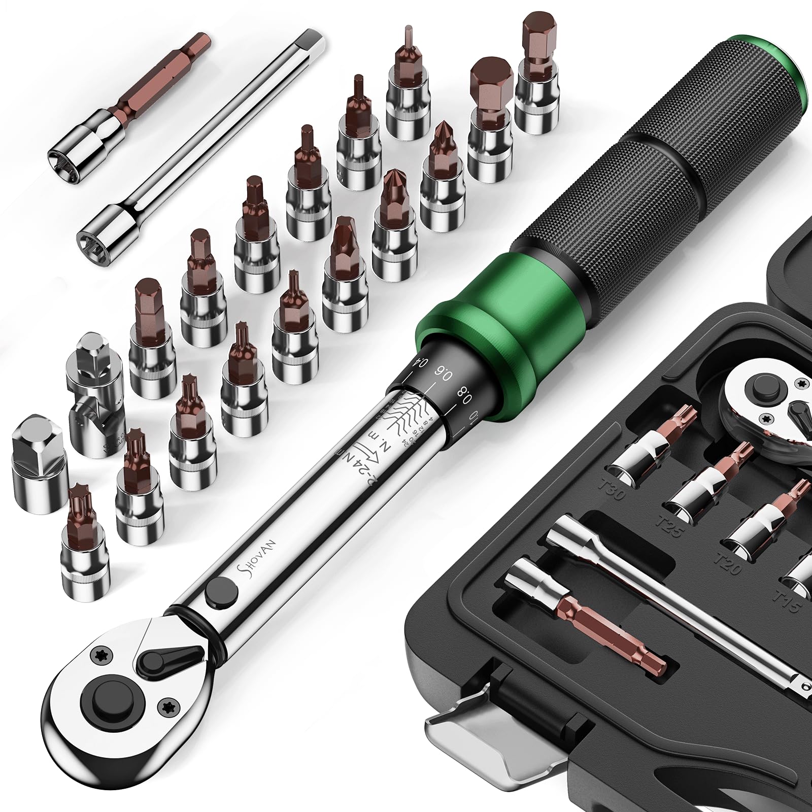 Torque Wrench 1/4 Inch Drive Click 2-24 Nm, 21 Pcs Dual