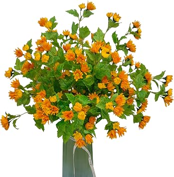 12PCS Orange Daisies Artificial Flowers 18 Heads 21Realistic Fake Daisies with Stems for Tall Vase Wedding Party Outdoor Arrangement Aisle Room Porch Home Decor 12, Orange