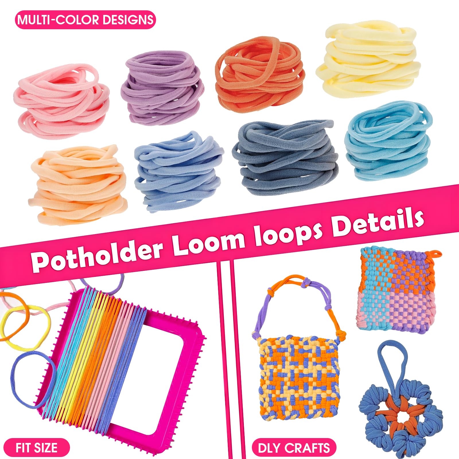 ZJEFUNS Kit di telaio per tessitura, giocattoli per bambini e adulti, fai da te, arti e mestieri per ragazze di età 5 6 7 8 9 10 12, kit per maglieria con telaio per pentole, include 8 anelli colorati