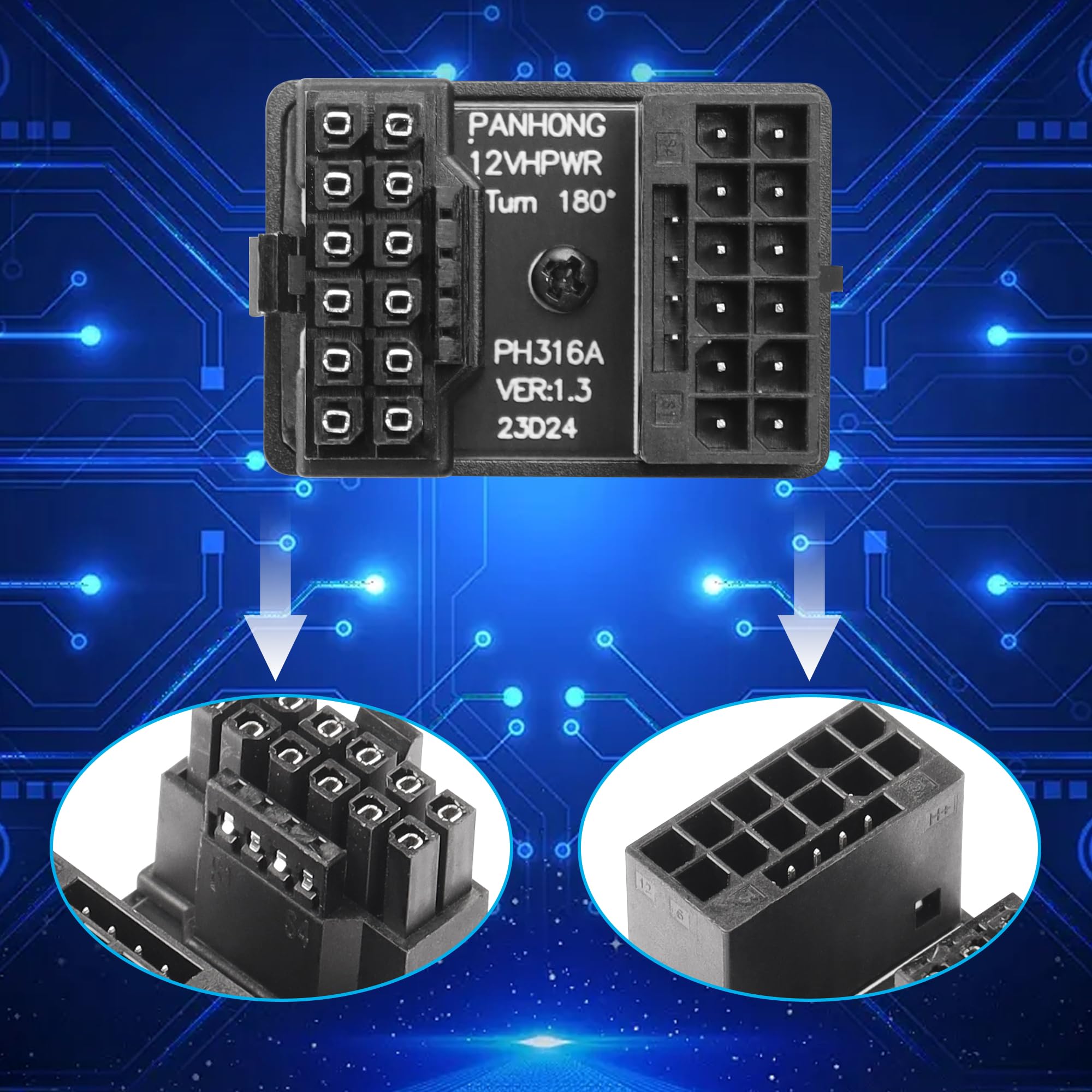Adaptador 12VHPWR De 180 Grados – Conector 16 Pines PCI-e 5.0 Para Tarjetas Gráficas RTX 40, 600W, Aluminio, Mejora Cableado
