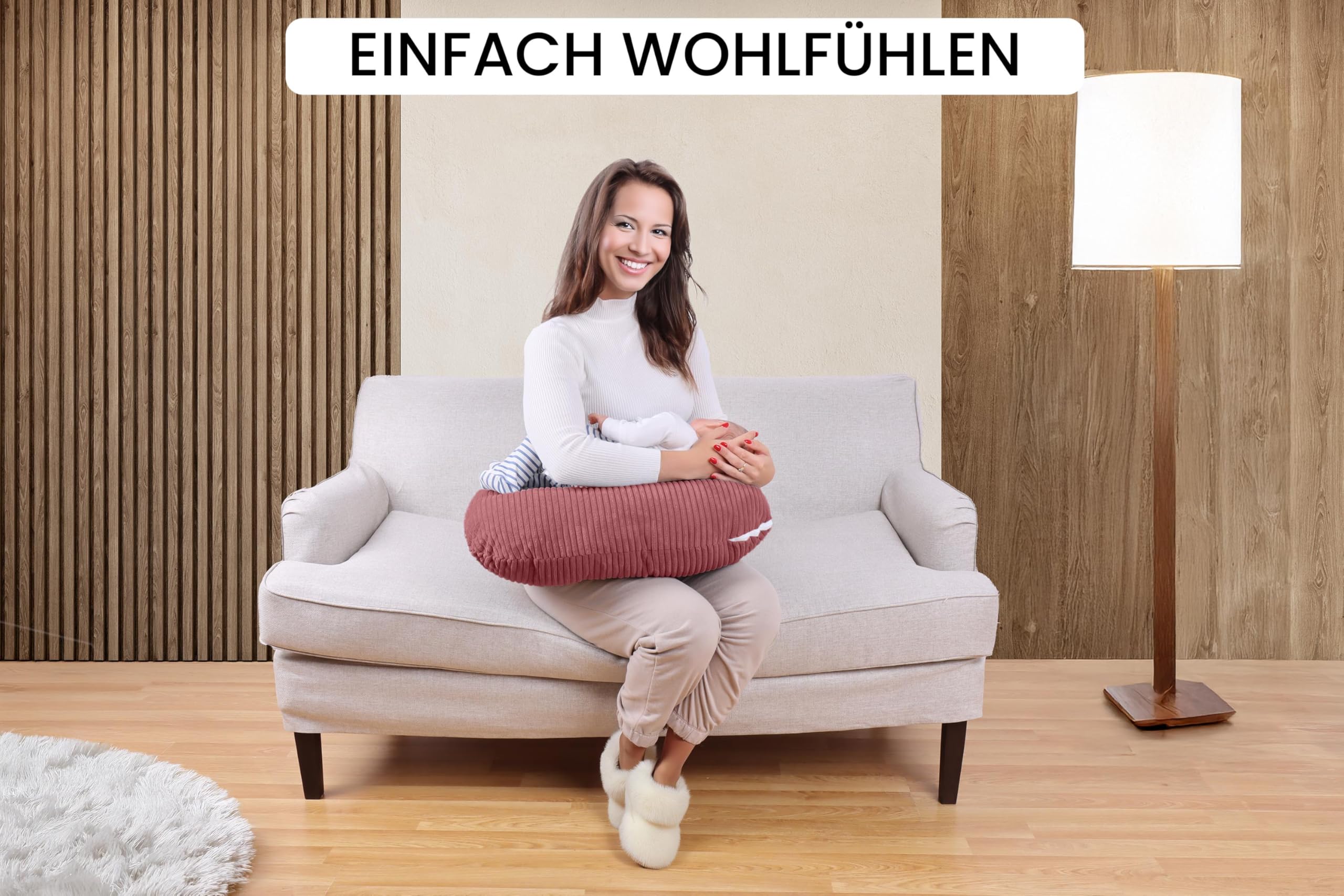 Amilian Stillkissen - Stillmond/Stillhörnchen – Schwangerschaftskissen und Lagerungskissen für Mama und Baby - mit Füllung und abnehmbarem Bezug, waschbar - Herzschimmer