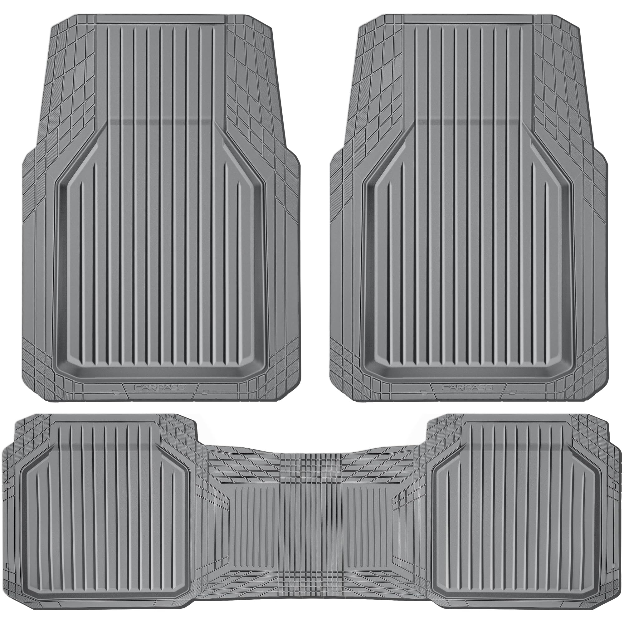 CAR PASS Heavy Duty Rubber Floor Mats for Car, Waterproof Liner Deep Dish Car Mats Full Sets, Universal Trim to Fit for SUV Truck Sedans Vans, All Weather Automotive Floor Mats 3pcs, Solid Black — view 10