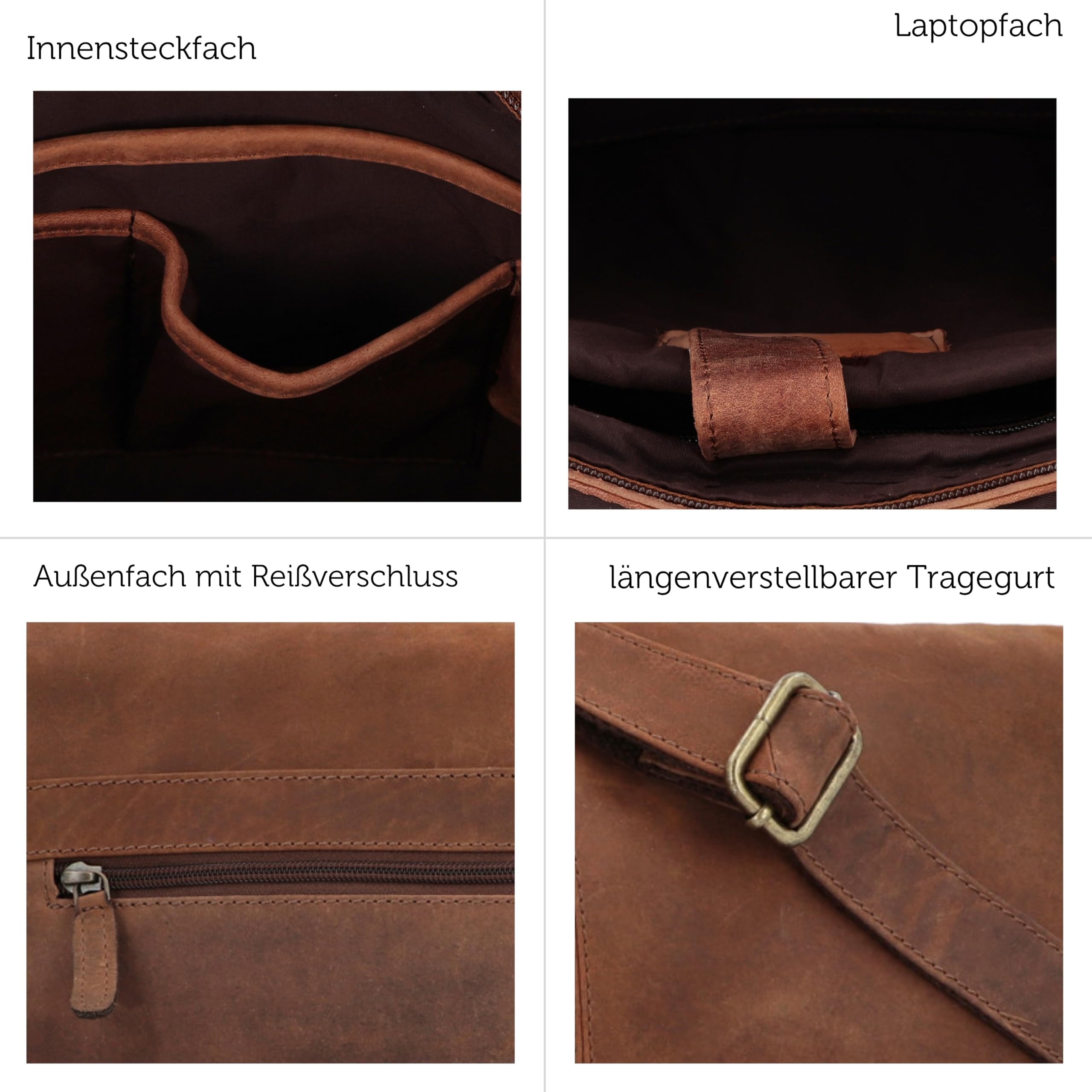 Gusti Leder Ledertasche Herren Reign - Handgefertigte Umhängetasche Herren Leder für Büro & Alltag - Rindsleder Laptoptasche