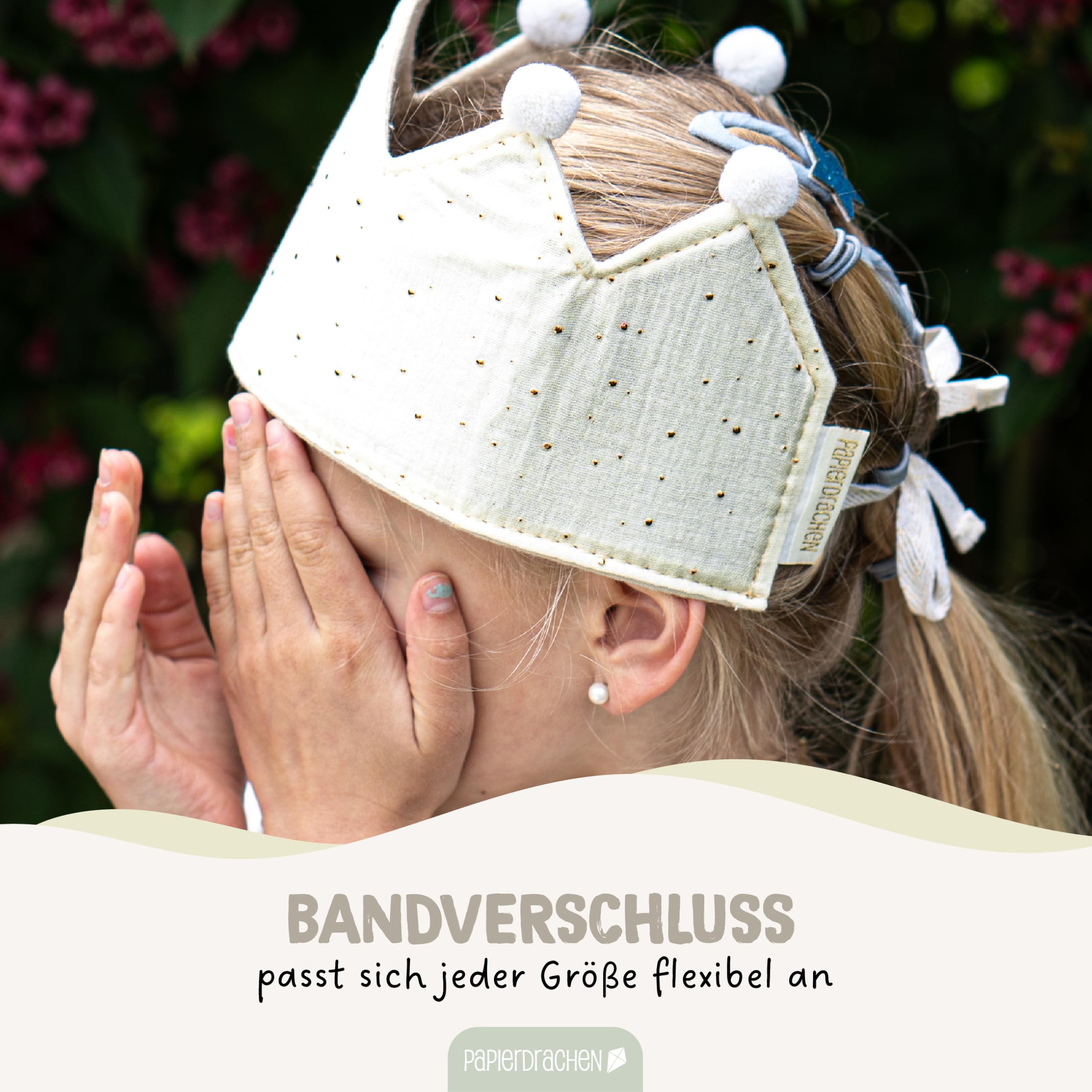 Paper Dragon Muslin Crown Printed Beige - Set 04, Biege, Adjustable (40cm L x 11cm H) - Image 4