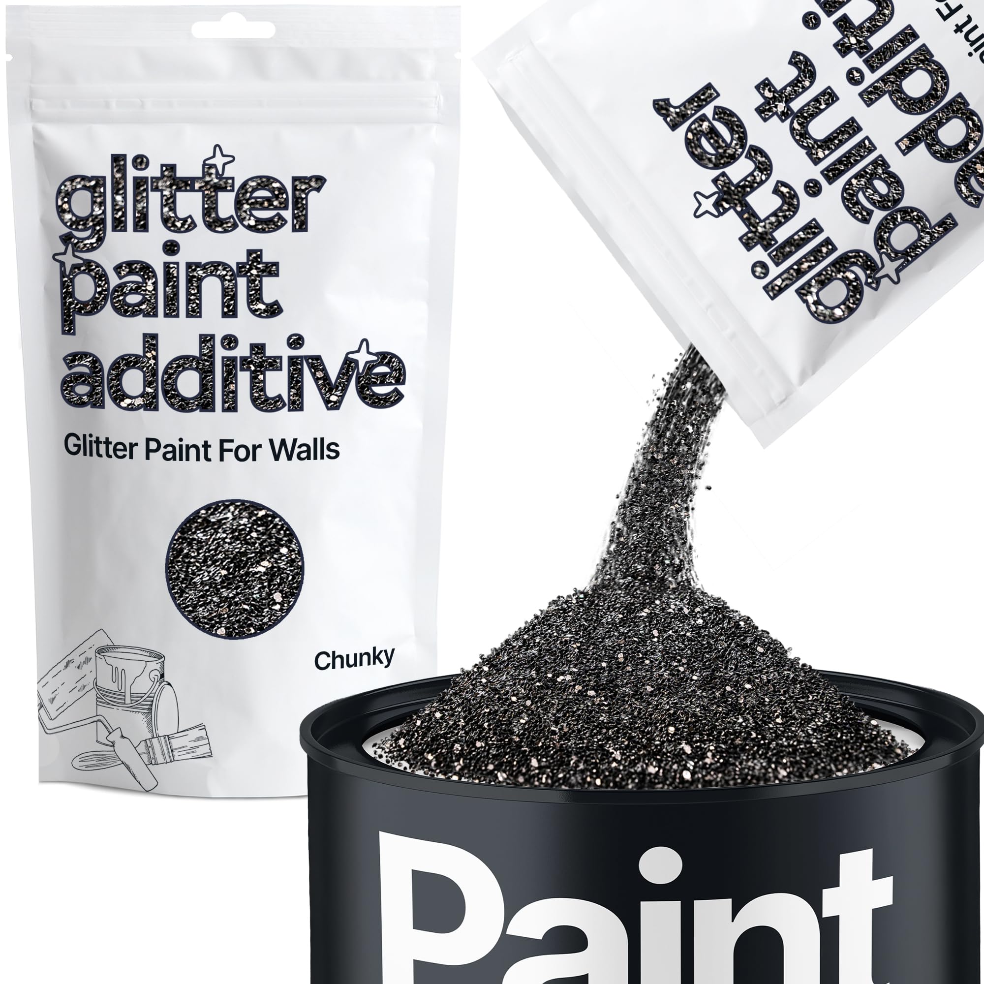 Hemway Black Glitter Peinture Additif Chunky 1/40" 0.6mm pour l'émulsion Peintures à l'eau - Intérieur et Extérieur Mur, Plafond, bois, vernis, mat, brillant, satin, soie - 100 g / 3,5 oz