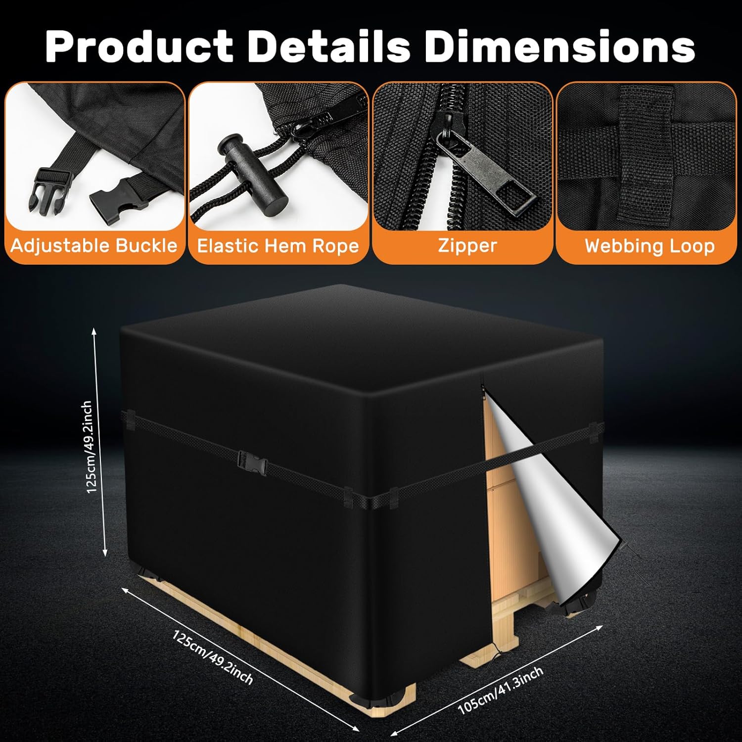 Pallet Covers 49×41×49 Inches - 900D Heavy Duty Waterproof, Triple Protection (Zipper, Reinforced Rope, 4 Buckles) for Industrial Storage & Shipping Supplies (49×41×49 Inches)
