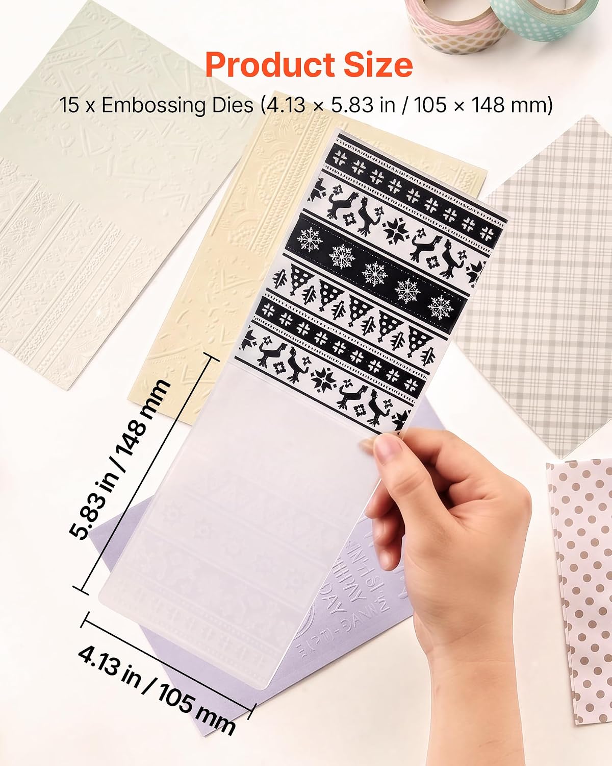 VEVOR Embossing Folders, 15 Pieces, 4.13 x 5.83 in, Background Embossed Plates for VEVOR Die Cutting and Embossing Machine, PP Plastic Embossed Stencil Template for Scrapbooking and Card Making