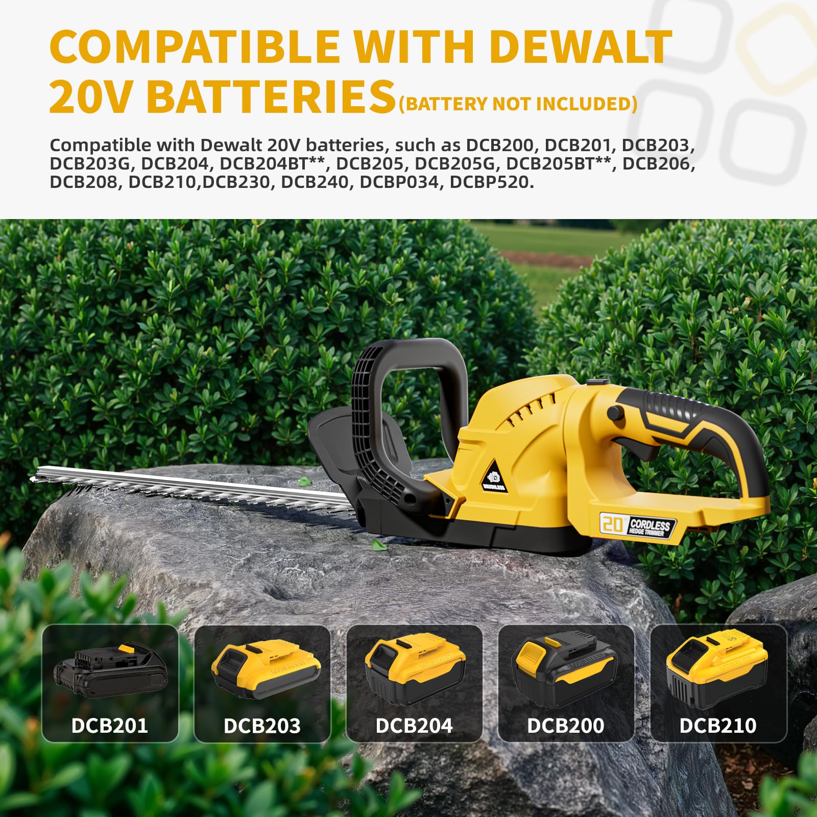 Cortasetos inalámbrico con mango giratorio para batería Dewalt de 20 V, recortadoras de motor sin escobillas de 52 cm, funciona con pilas, cortasetos eléctrico para jardín, patio (batería no incluida)
