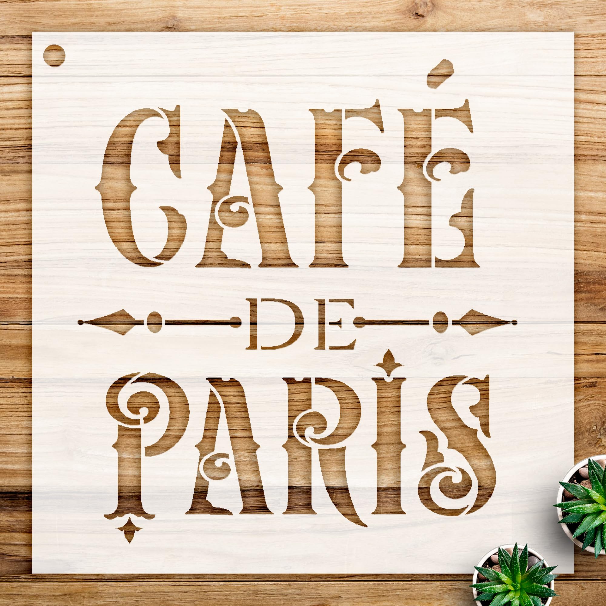 Cafe de Paris Stencil Pattern for Walls and Crafts, Reusable Mylar Template, French Victorian Word Art Design, Ideal for Home Decor and Creative Projects - Size A4 (8.5