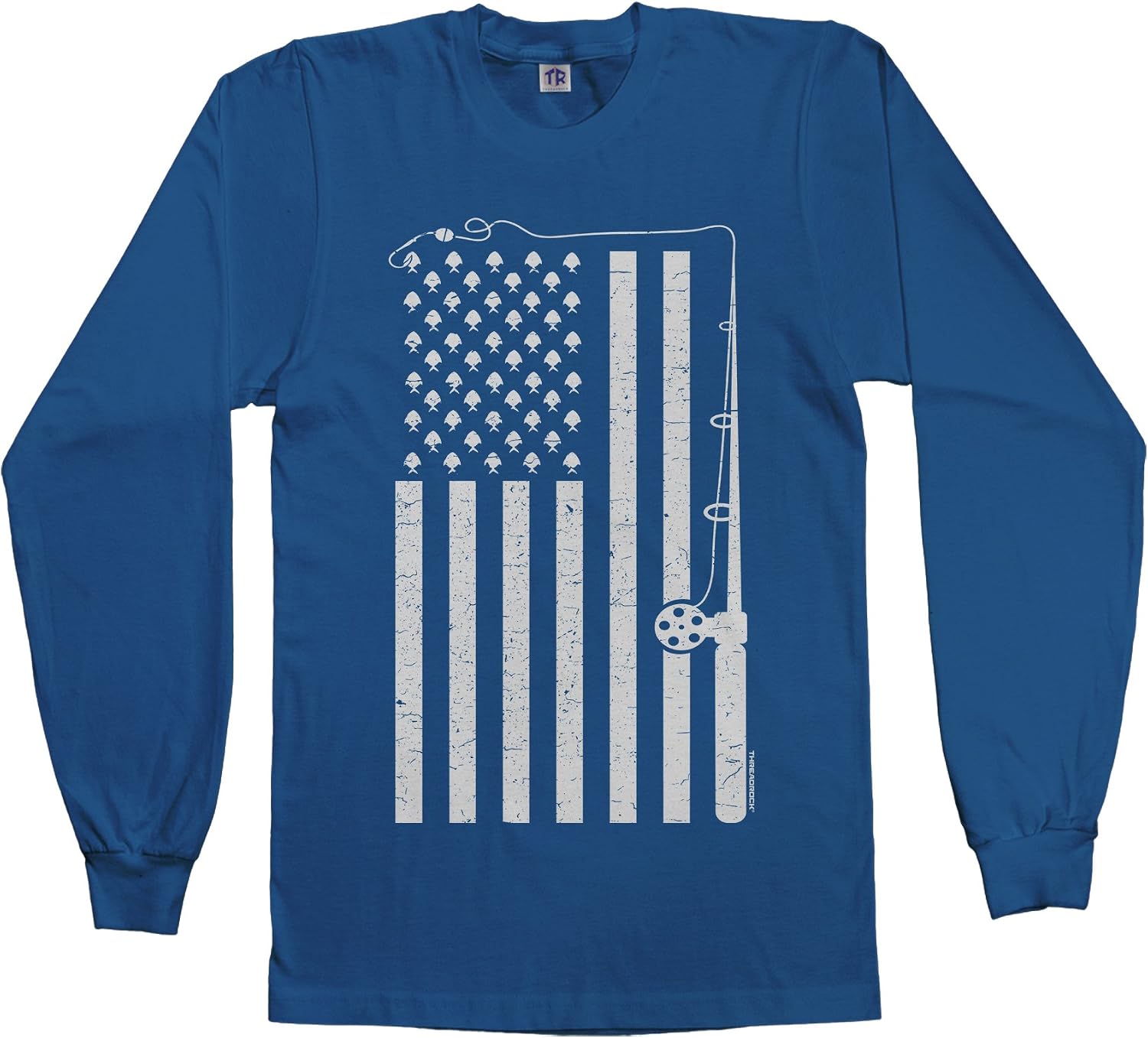 Threadrock Men's Fishing American Flag Long Sleeve T-Shirt