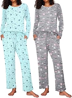 2 Pack Womens Pajama Sets Long Sleeve Pjs Lounge Set Soft Comfy Sleepwear Winter Loungewear