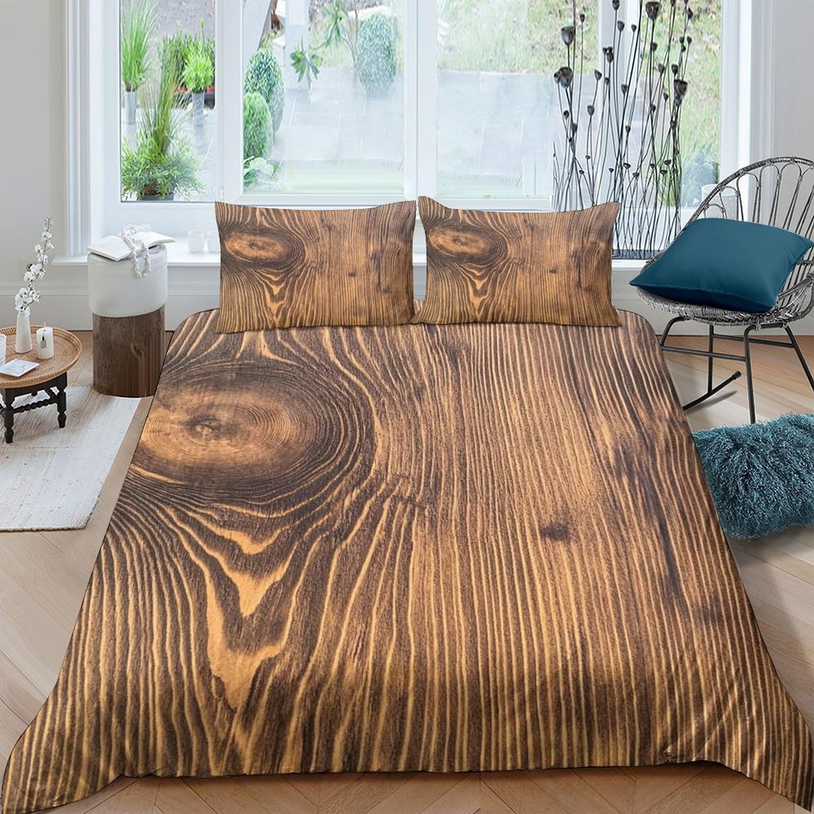 Ctjqhvkz Style-7 3D Printed Wood Grain Fitted Sheet Microfiber Slip Resistant Bed Cover Rustic Texture For Bedroom Guest Room Decor Single（135X200cm）