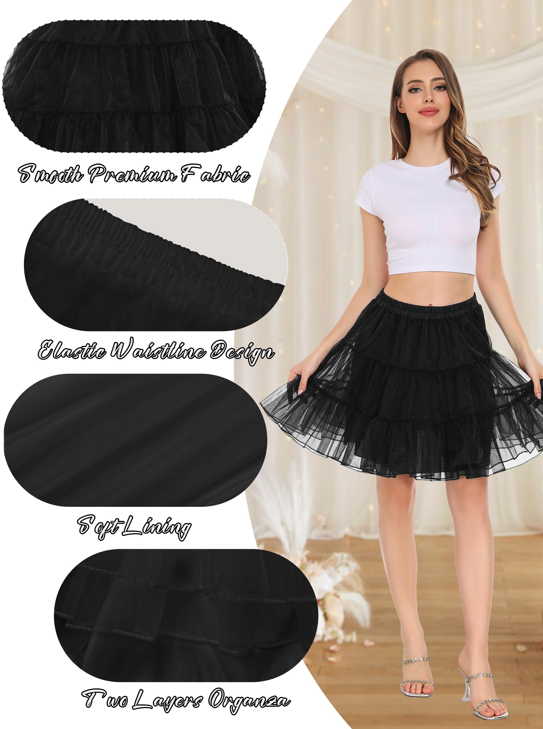 Wikoan Damska spódnica tiulowa, krótka halka, halka, spódnica, krynolina, na lata 50., rockabilly, halka, sukienka wieczorowa, sukienka dla panny młodej, S-XXL