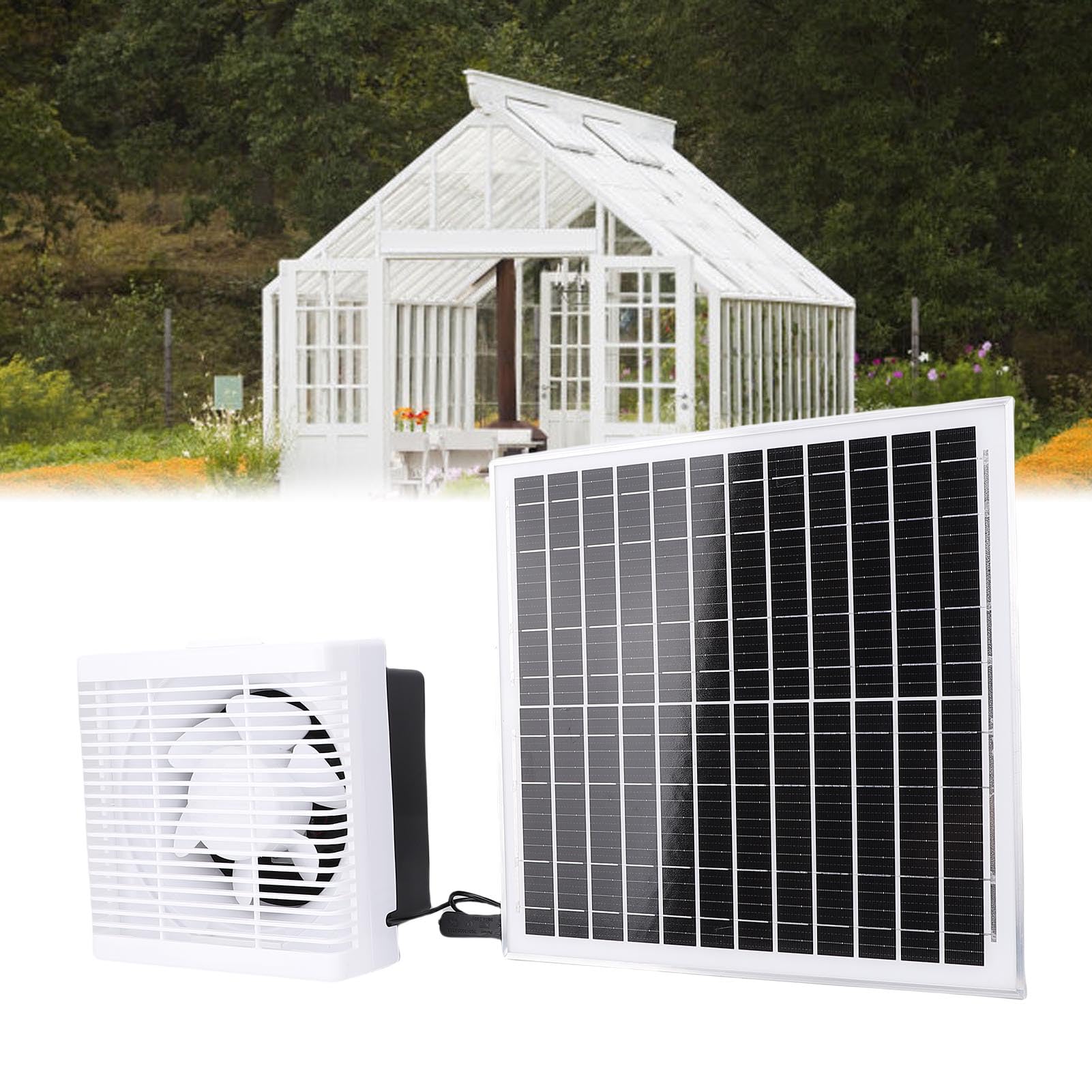 Rosvola Słoneczny Wentylator Wyciągowy, 20W Zasilany energią słoneczną 6-calowy Zestaw Wentylatora Wyciągowego z automatyczną regulacją Prędkości, Idealny do Cyrkulacji w Szklarni, Kurnika, Szopy,
