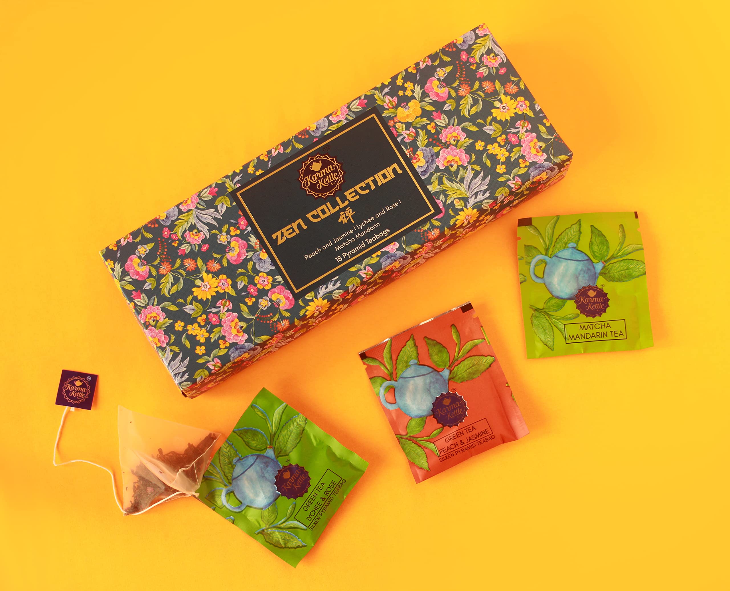 Karma Kettle Zen Collection Gift Box | Festive Pack | Matcha Mandarin, Peach & Jasmine Tea, Lychee & Rose - Image 6 thumbnail