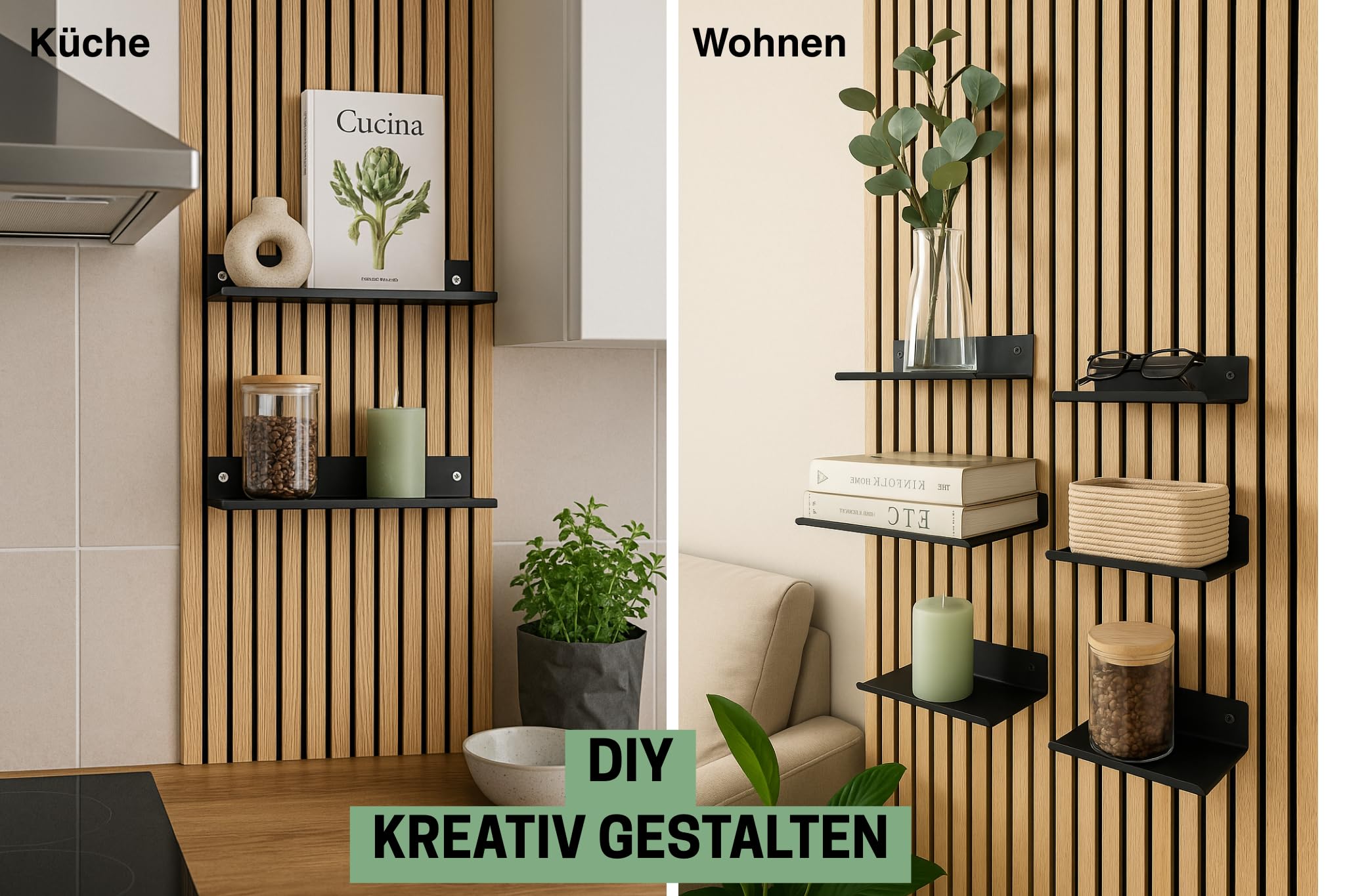 Steinmine - Designmanufaktur Wandregal Metall schwarz matt – Metallverschraubung - kein Bohren – Zubehör für Akustikpaneele (44cm x 13cm)