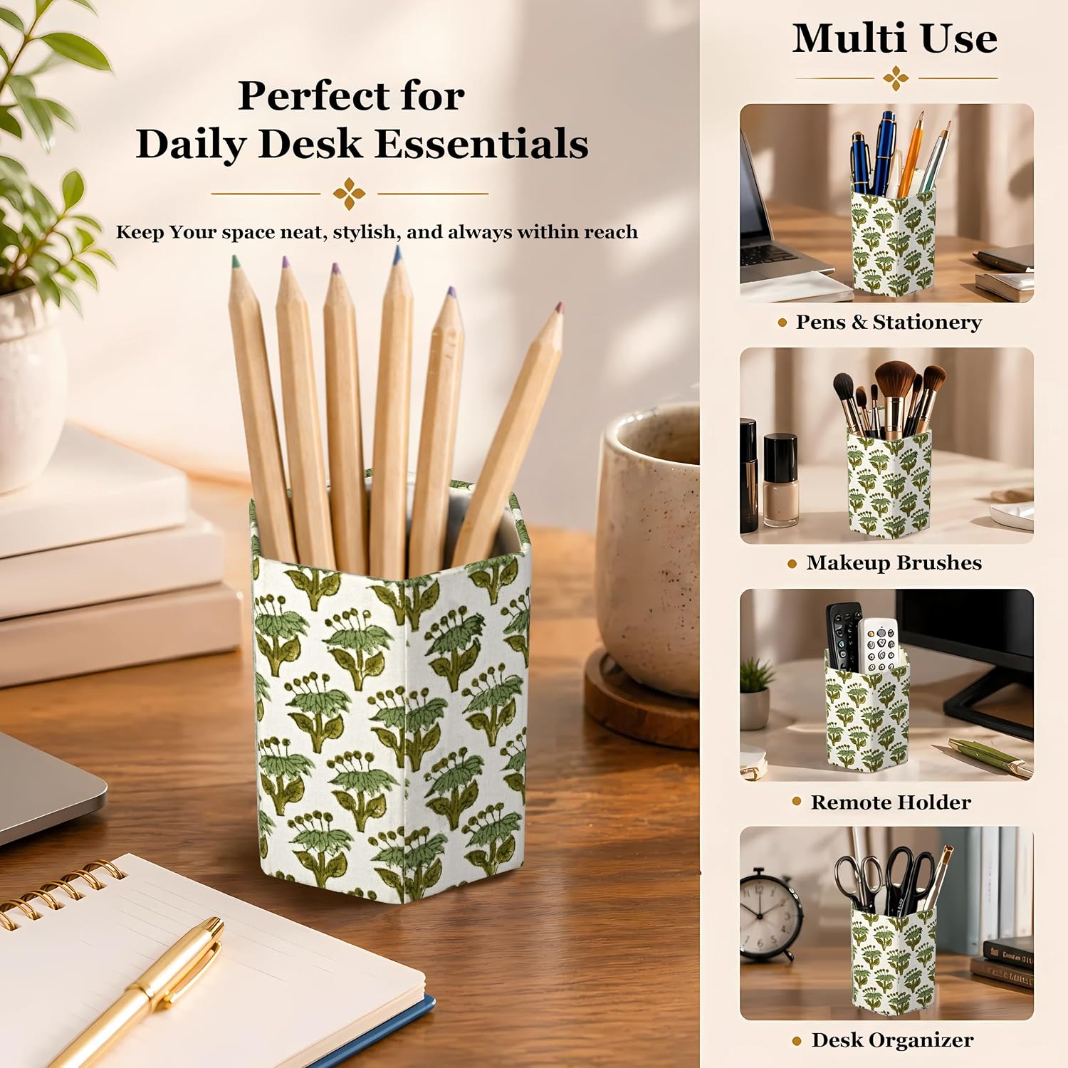 CPC Emerald Green Block Print Cotton Pen Holder Set of 2 image 4