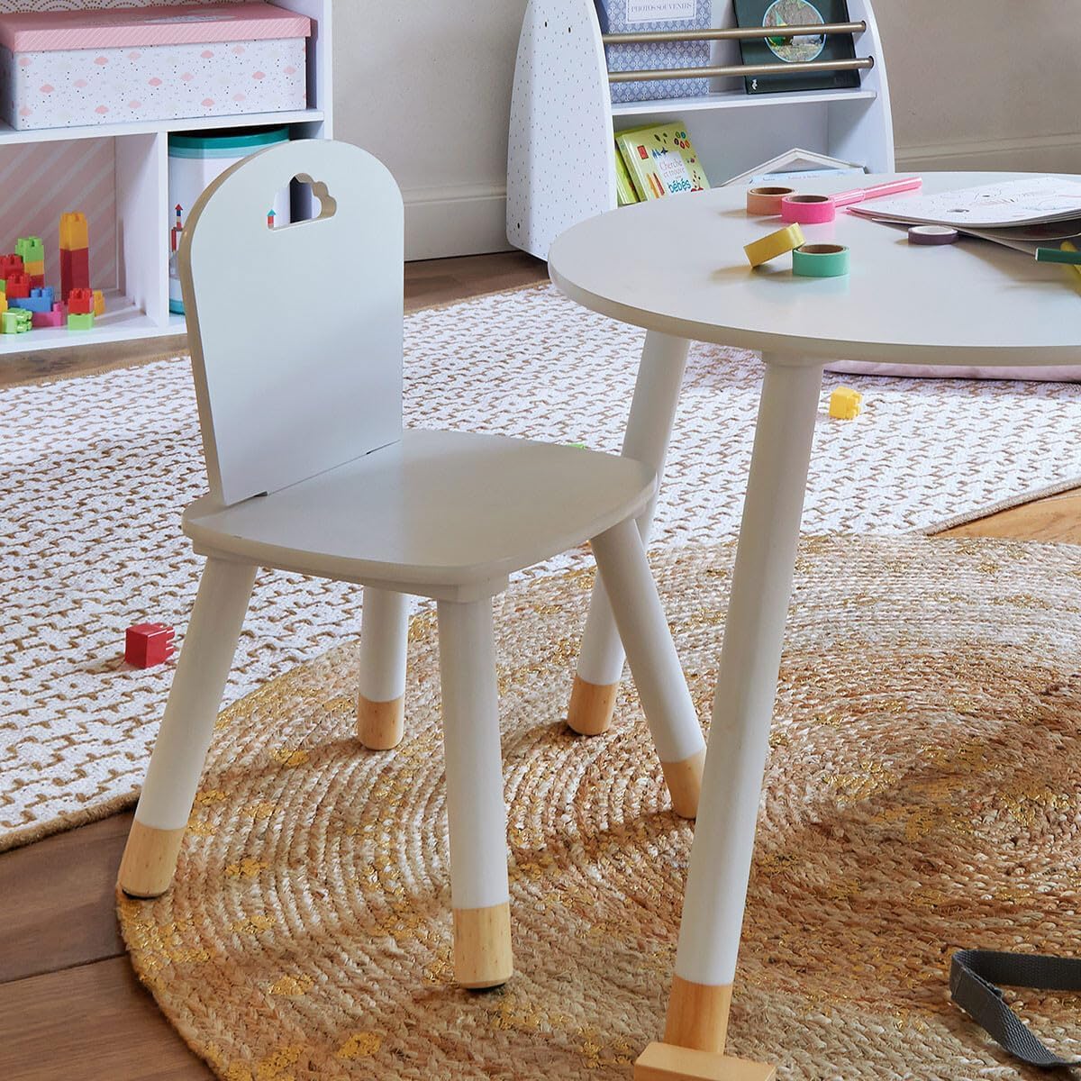 ATMOSPHERA CREATEUR D'INTERIEUR Silla de Madera para niños-Decoración Nube-Color Blanco, marrón, L. 28 x l. 50 x H. 28 cm (Paquete de 2)