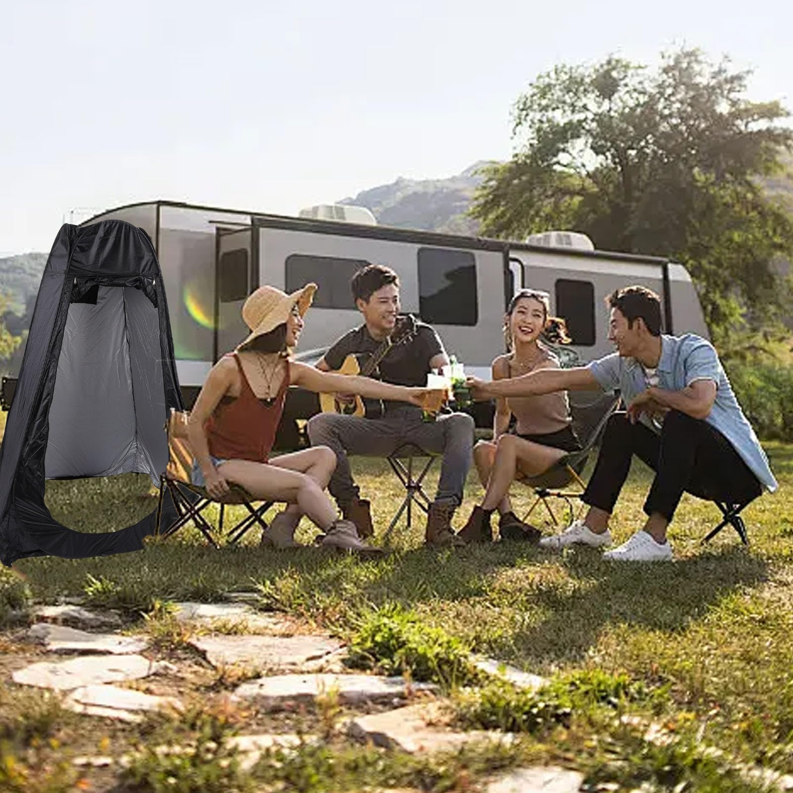 Naroote Kit de Inodoro Portátil, Inodoro para Acampar con Tienda de Campaña de Privacidad, Duchas Al Aire Libre Lavables, Vestuarios, Orinal Plegable de Viaje para Adultos, Ideal para Acampar