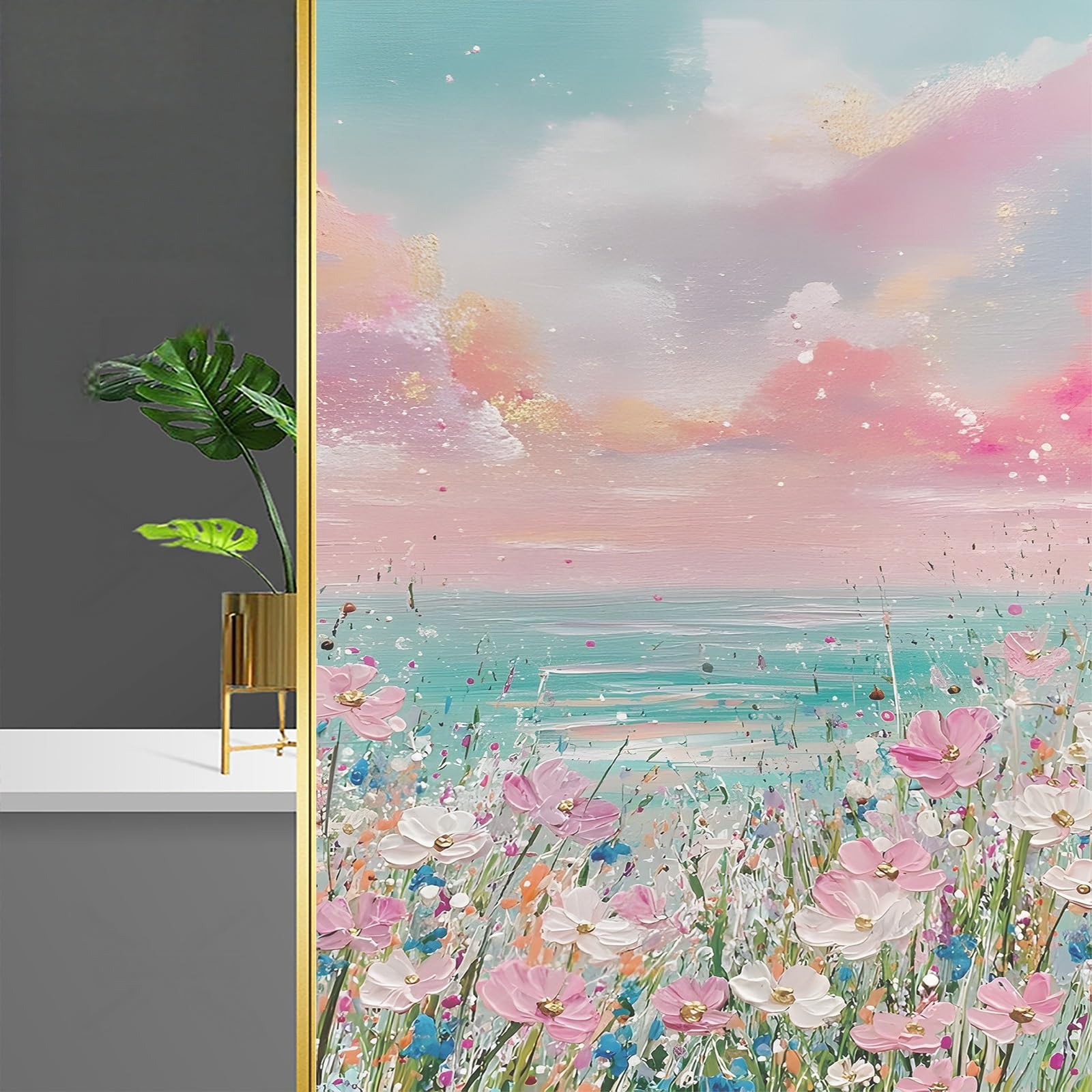 Window Stickers For Glass PVC Aesthetic Oil Paintings Stained Glass Window Film For Privacy Static Cling Light Softening Glass Film For Kitchen Bathroom Office(Style 3,70x150cm)