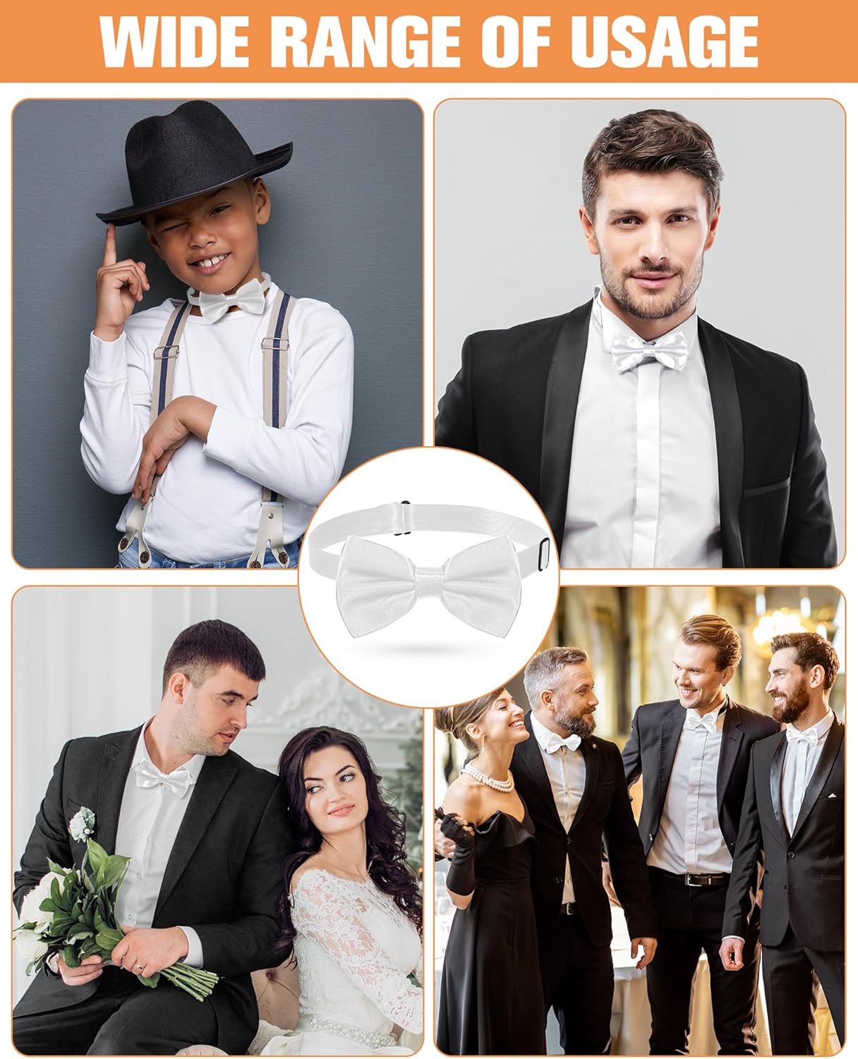 JaGely 40 Pcs Bow Tie for Men Bulk Pre-tied Adjustable Satin Tuxedos Bowtie for Wedding Party Formal