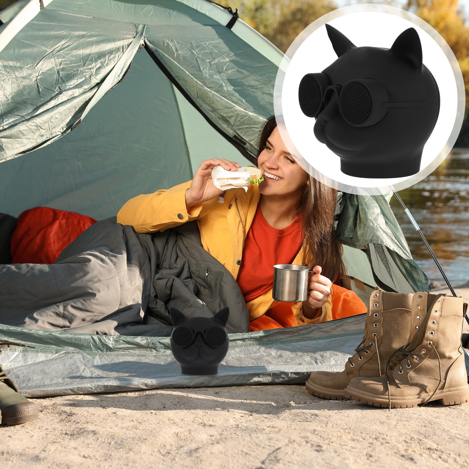 Mini Altavoz Portátil y Diseño Compacto de Plástico Altavoz Inalámbrico para Uso Práctico Forma de Cabeza de Gato Batería de 1500mah