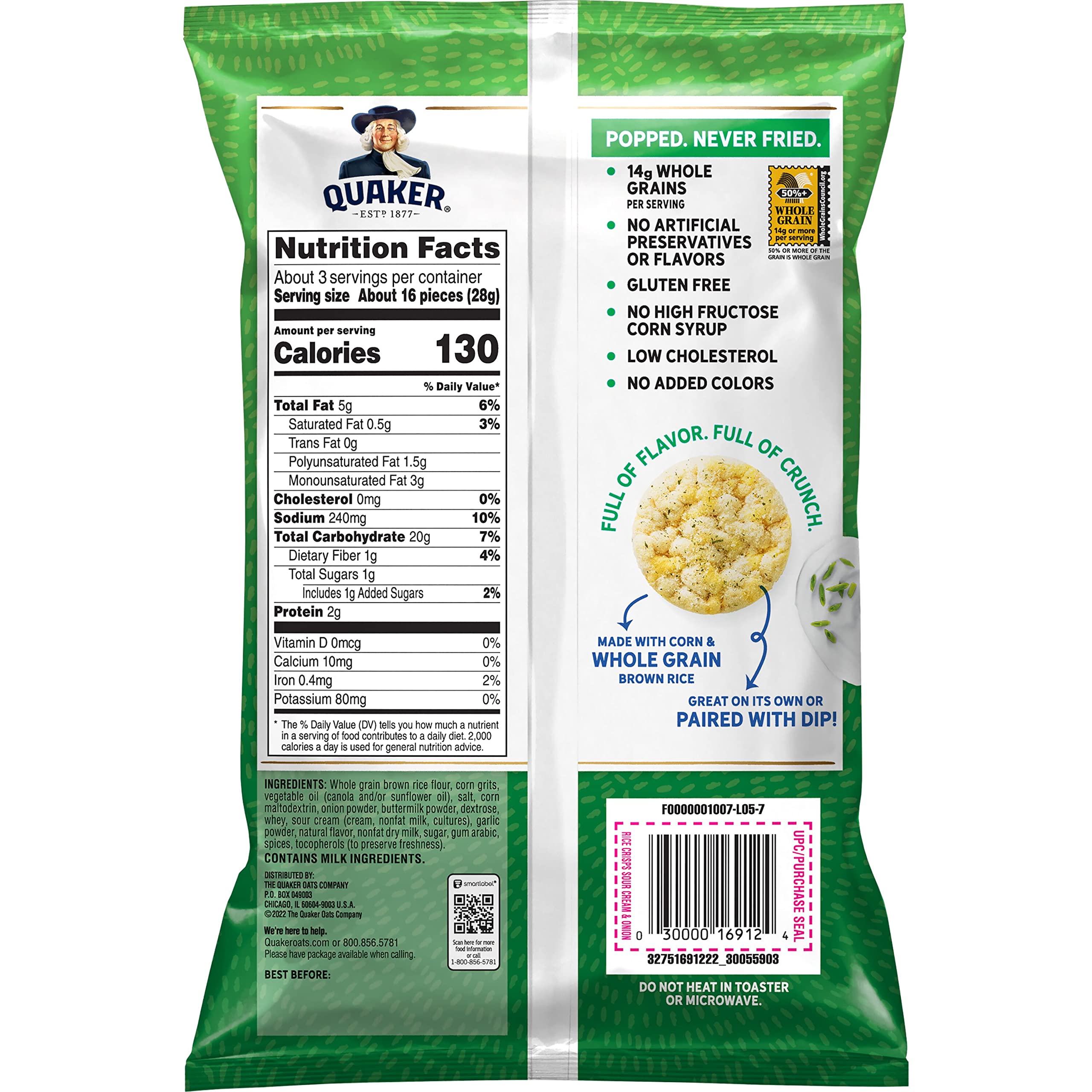 Quaker Rice Crisps Sour Cream Onion 3 03 Oz — view 2