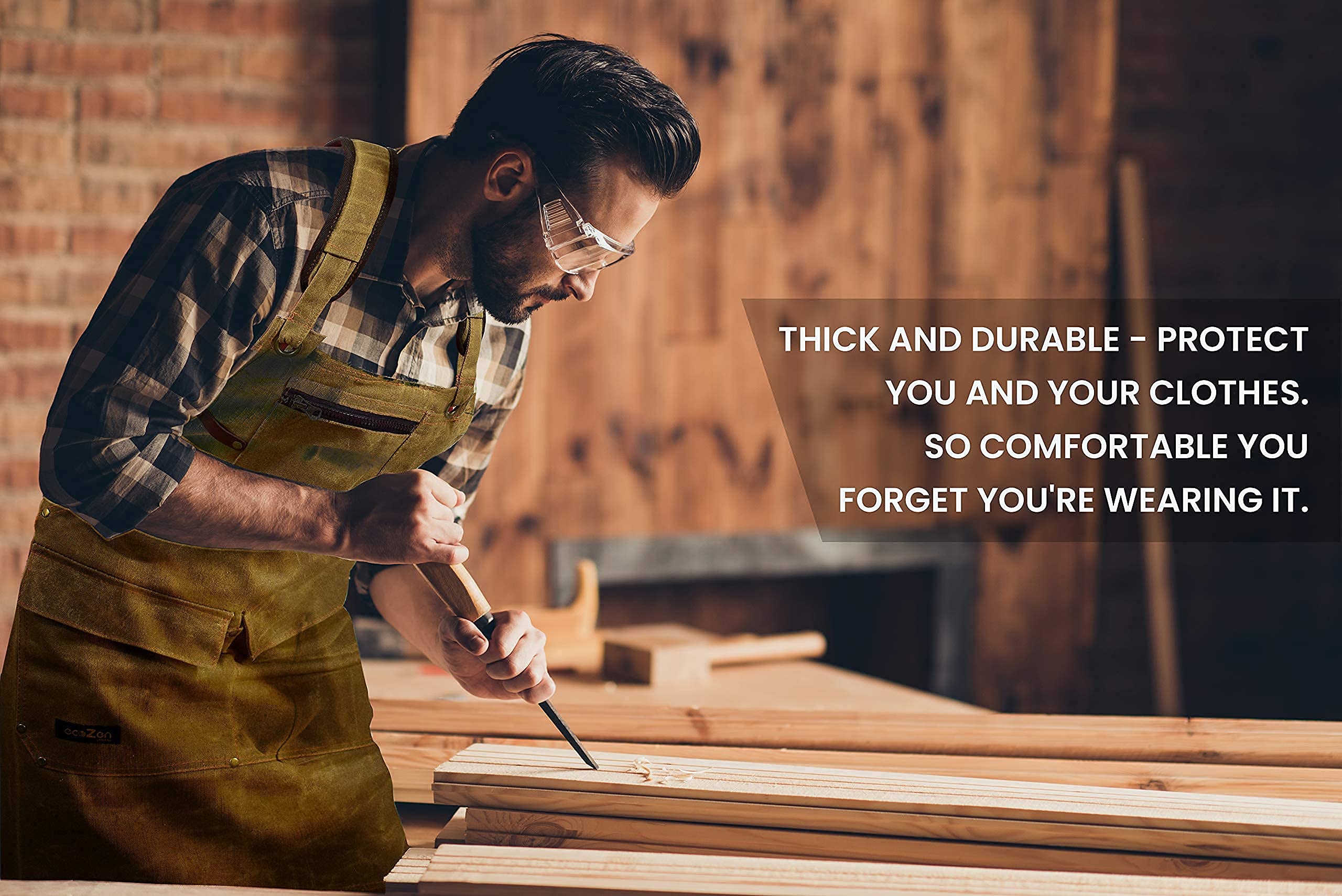 ecoZen Lifestyle Delantales de trabajo para hombre para tienda - Delantal de carpintero para hombre para carpintería