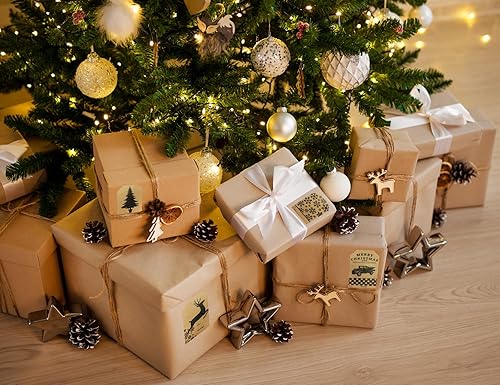 Miniatura 3 de Etiquetas de regalo de papel kraft natural para regalo de vacaciones, 4 diseños diferentes, 2 x 3 pulgadas, 100 etiquetas en total