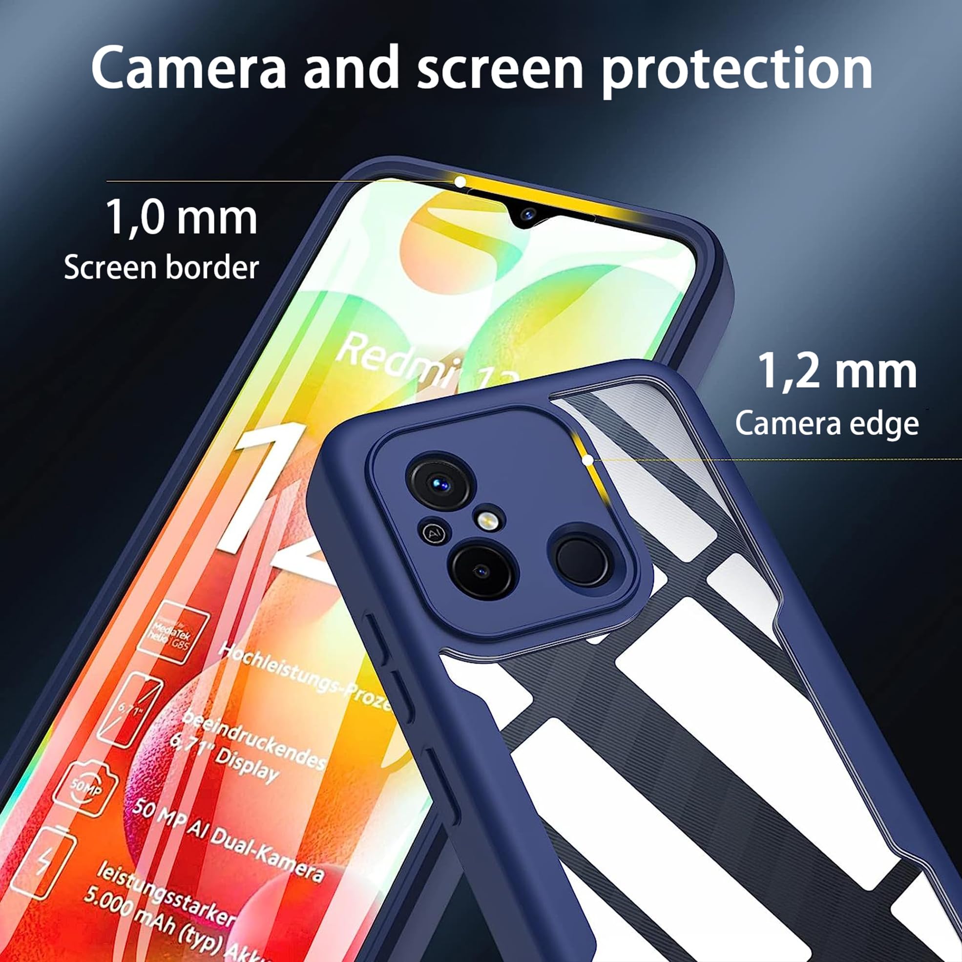 Custodia Protettiva Per Xiaomi Redmi 12C/11A - Trasparente, Antiurto, Materiali Militari, Viola Chiaro
