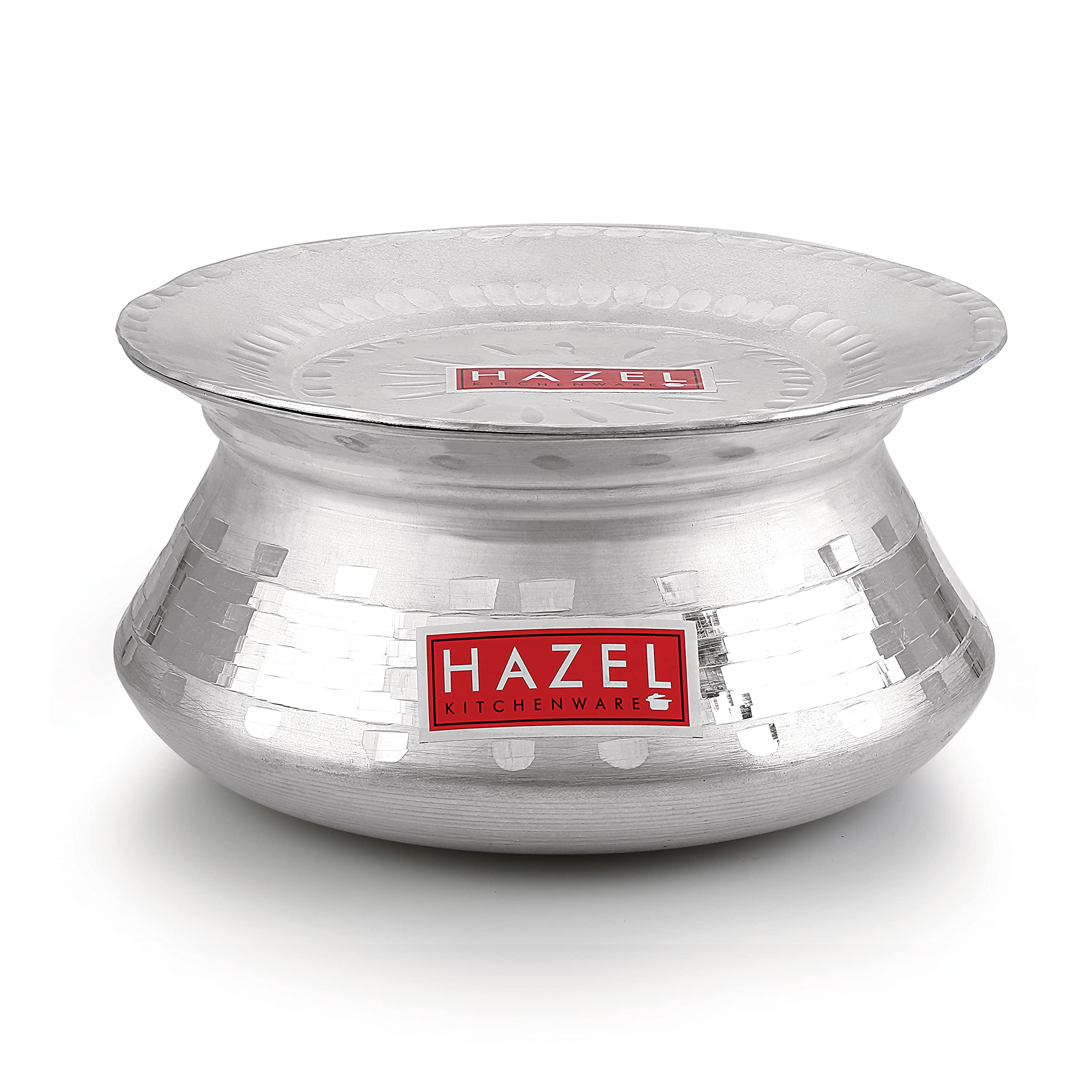 HAZEL Aluminium Handi with Lid | 3200ml, 24cm Cooking Pot for Biryani, Curry & Rice | Durable Traditional Hammered Patila Tope Vessel 3