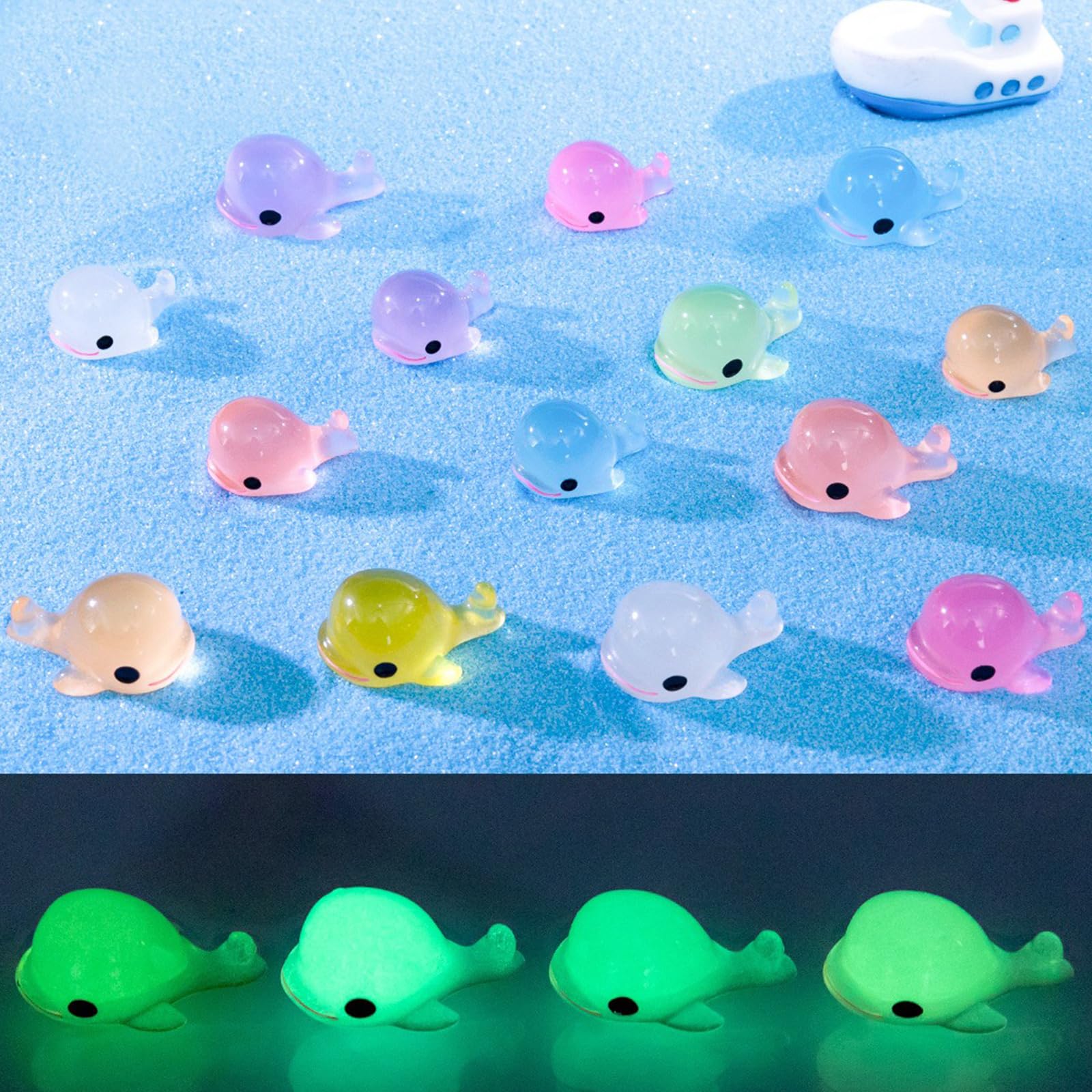 Mini Resin Whale Glowing Set, Dollhouse Miniature Tiny Whales