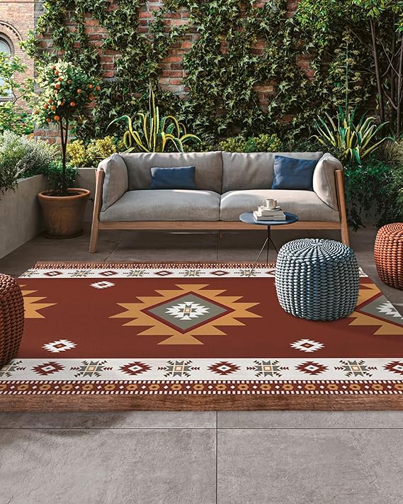 Waterproof Outdoor Rug 5x8 Ft Large Area Rug Vintage Boho