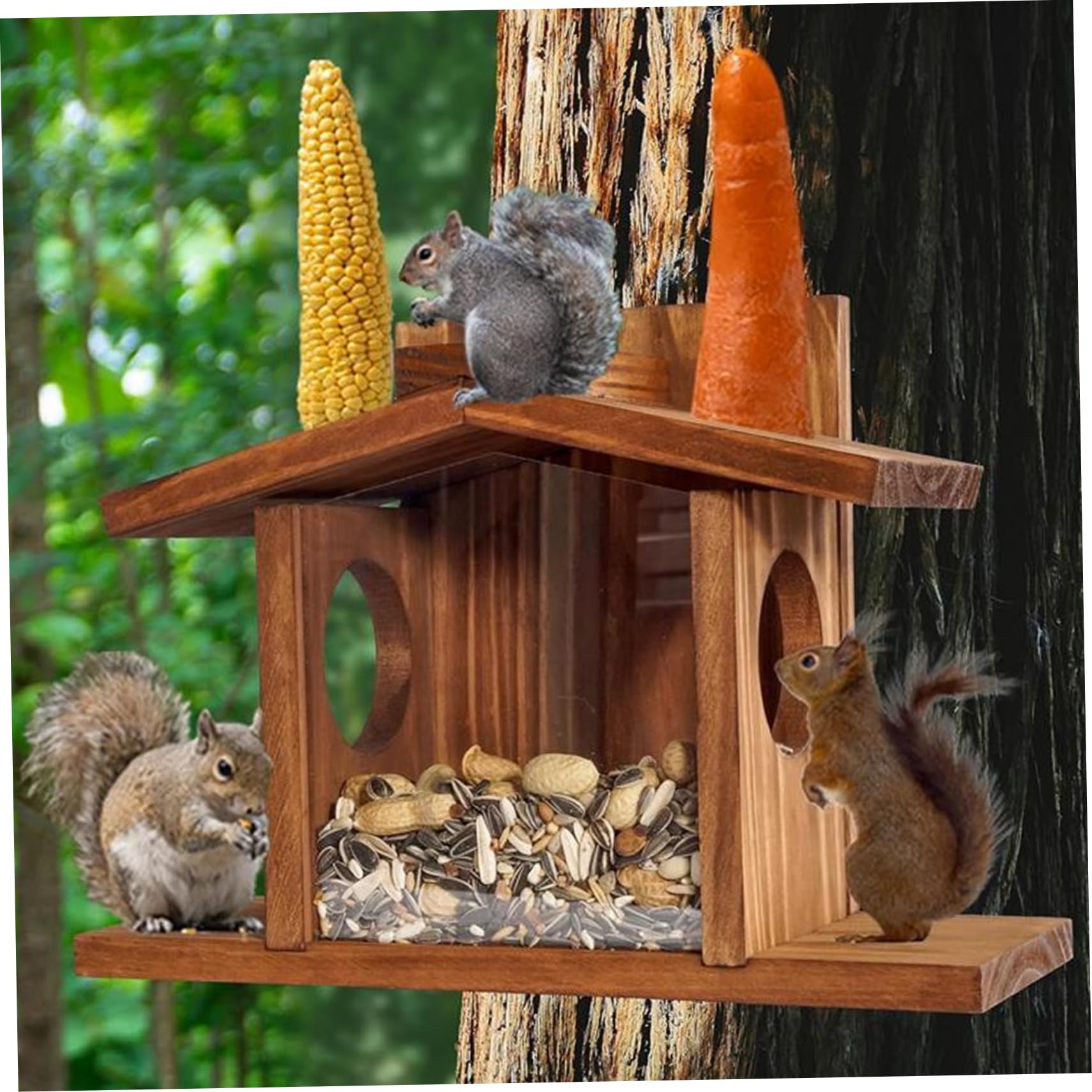 XJKLBYQ Alimentatore Scoiattolo in Legno Alimentatore da Picnic per Alimentatore per la casa Esterna con Pannello Rimovibile per Mais, Arachidi
