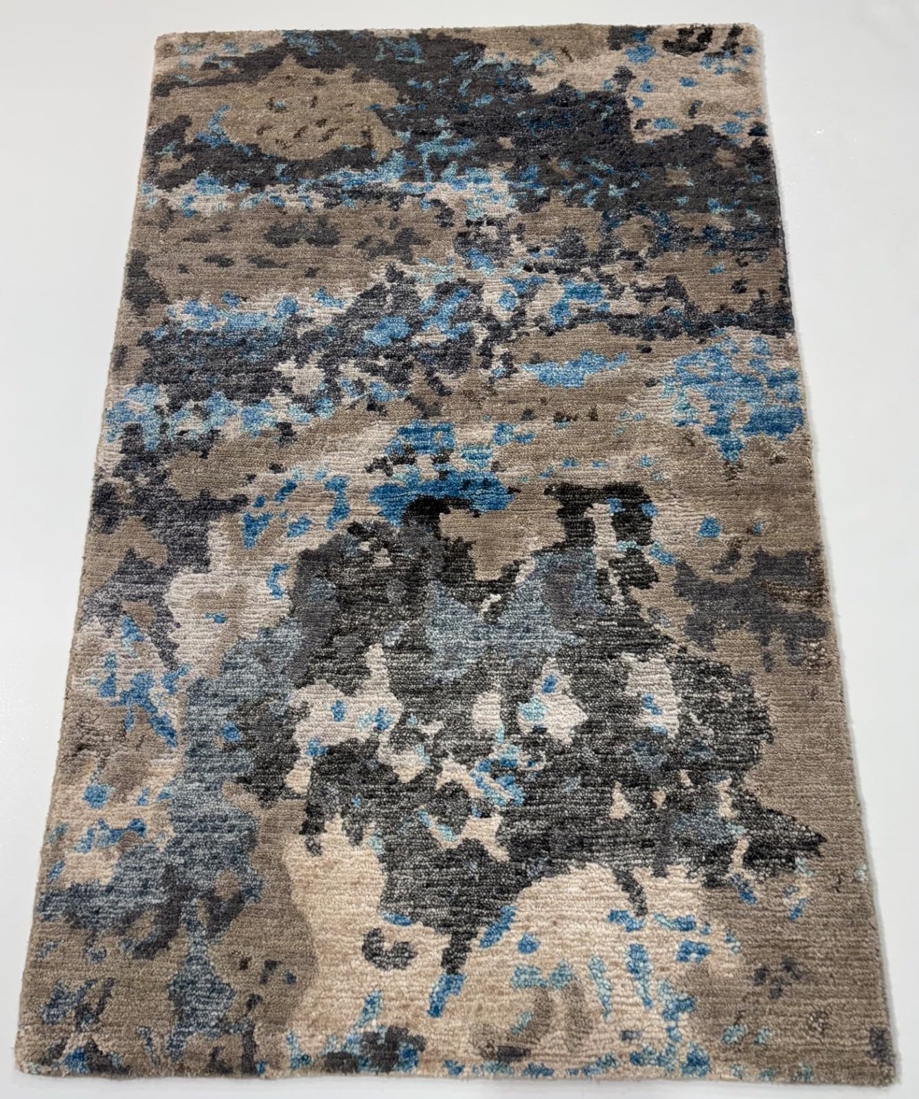 Tapis brillant, fait à la main, 60 x 90 cm, bleu, gris, multicolore, soie de bambou, R121