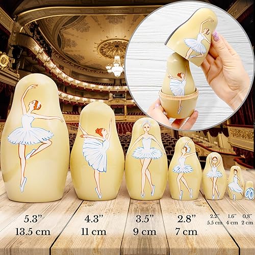 Miniatura 3 de AEVVV Bolshoi - Juego de 7 muñecas de ballet rusas - Regalos de bailarina - Muñeca bailarina Matryoshka - Bailarina de madera - Decoración de