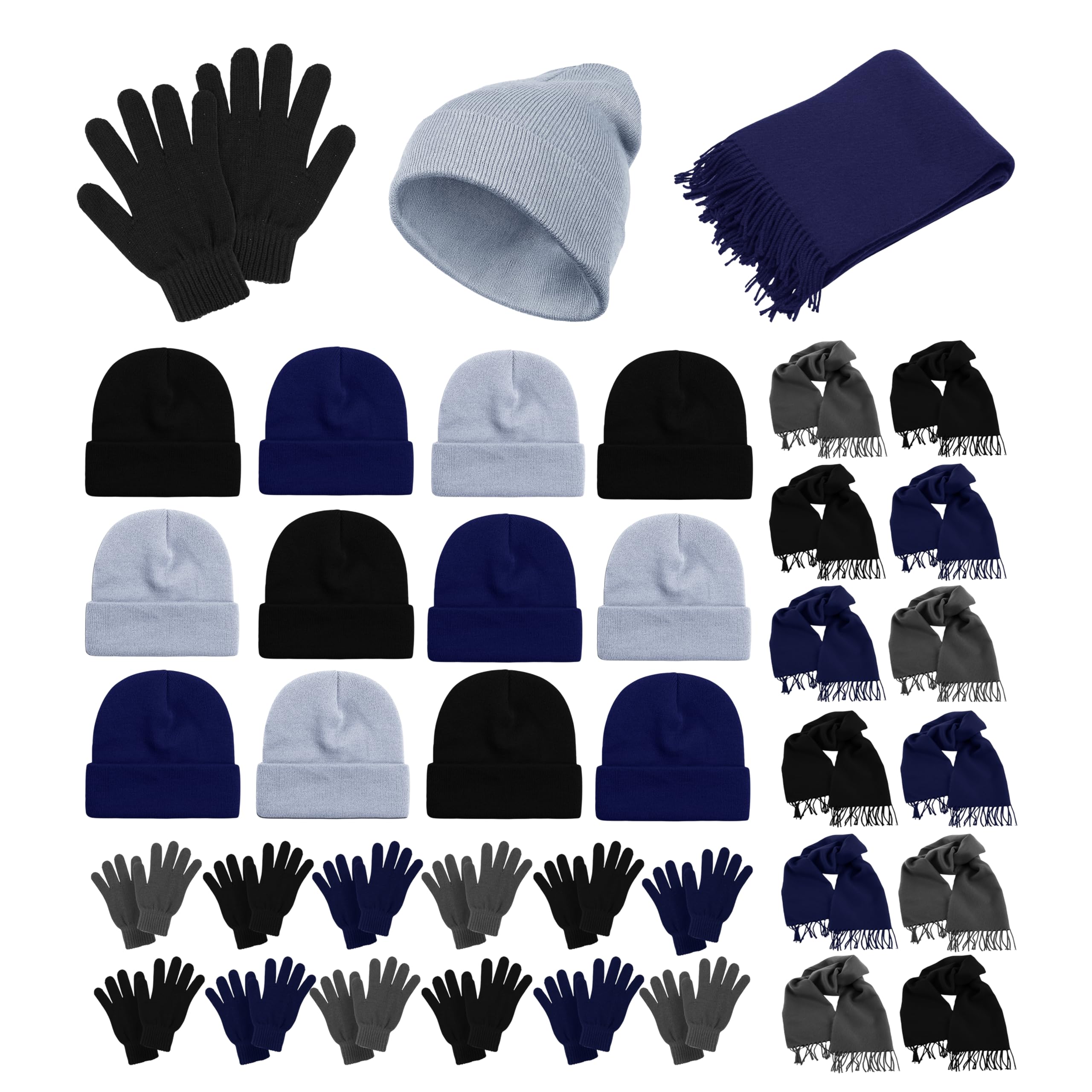 36x Winter Gloves, Beanies, Fleece Scarves Unisex Bulk Pack Donation Charity Care Bundle