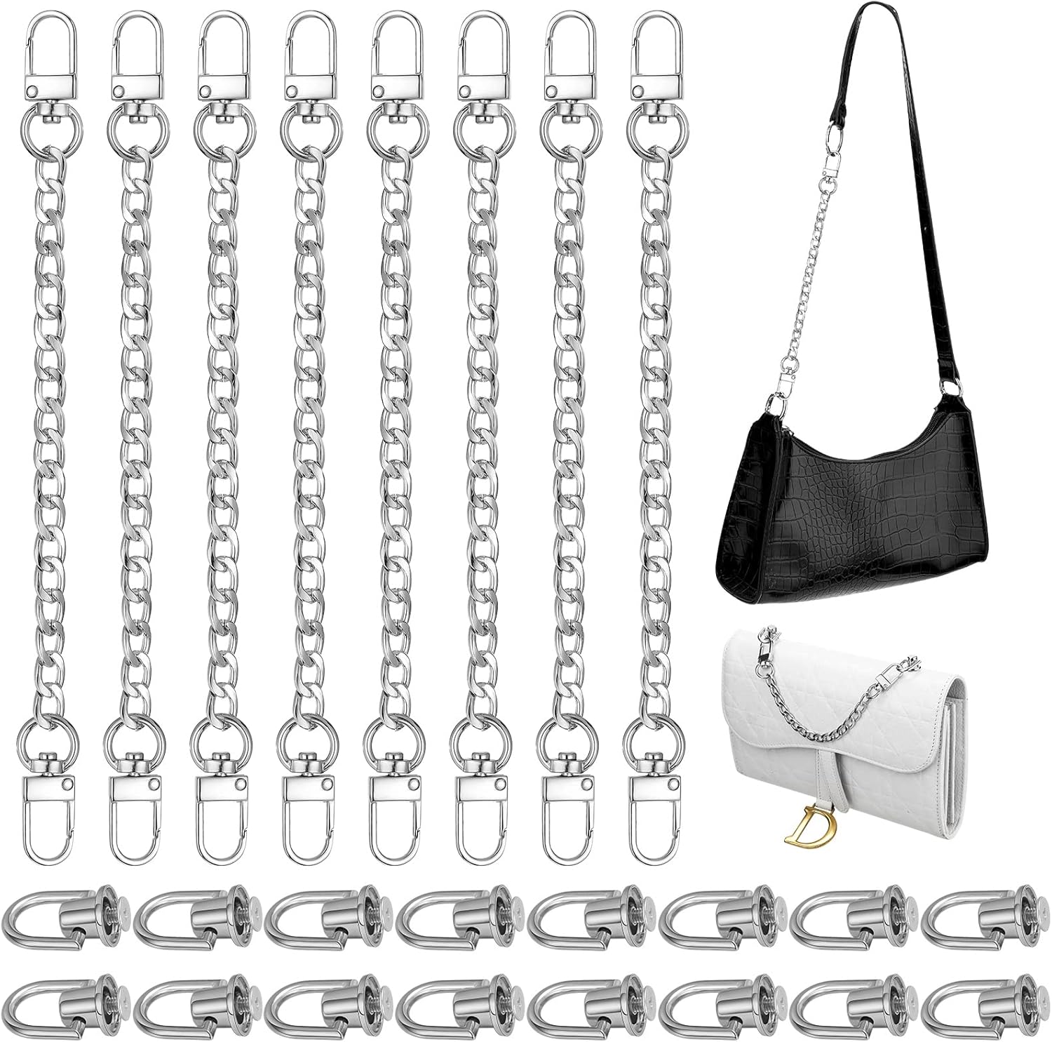 24 Pcs Purse Chain Strap D Ring Rivets Set Flat Purse Strap