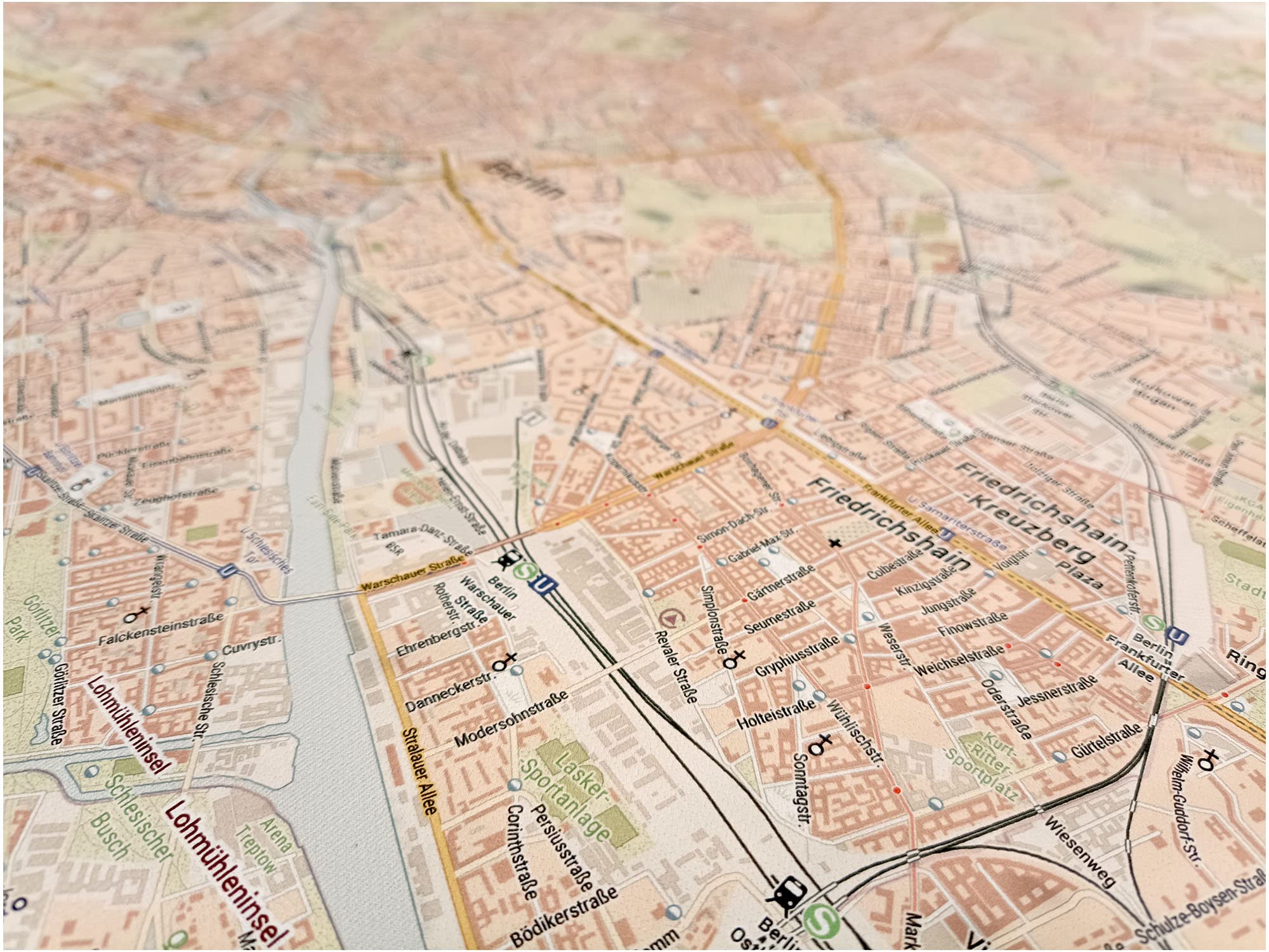 Berlin Stadtplan, 150 x 100 cm, gedruckt auf Leinwand und fertig aufgespannt auf einen Keilrahmen