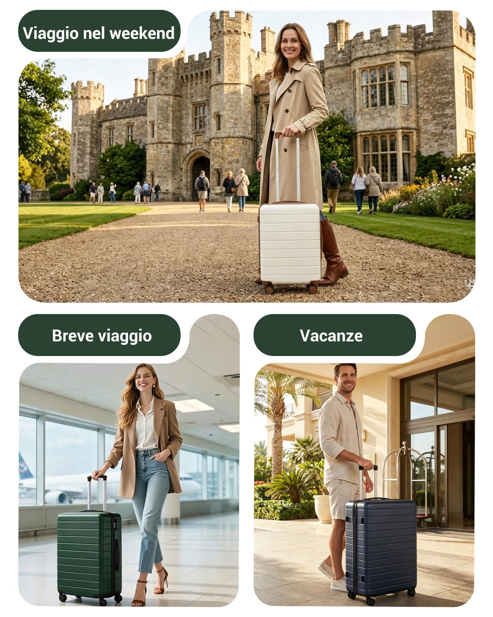 Bagaglio da Stiva Media, Valigia da Viaggio Trolley Rigida Ryanair Cabina con 4 Spinner Ruote con Lucchetto in ABS+PC