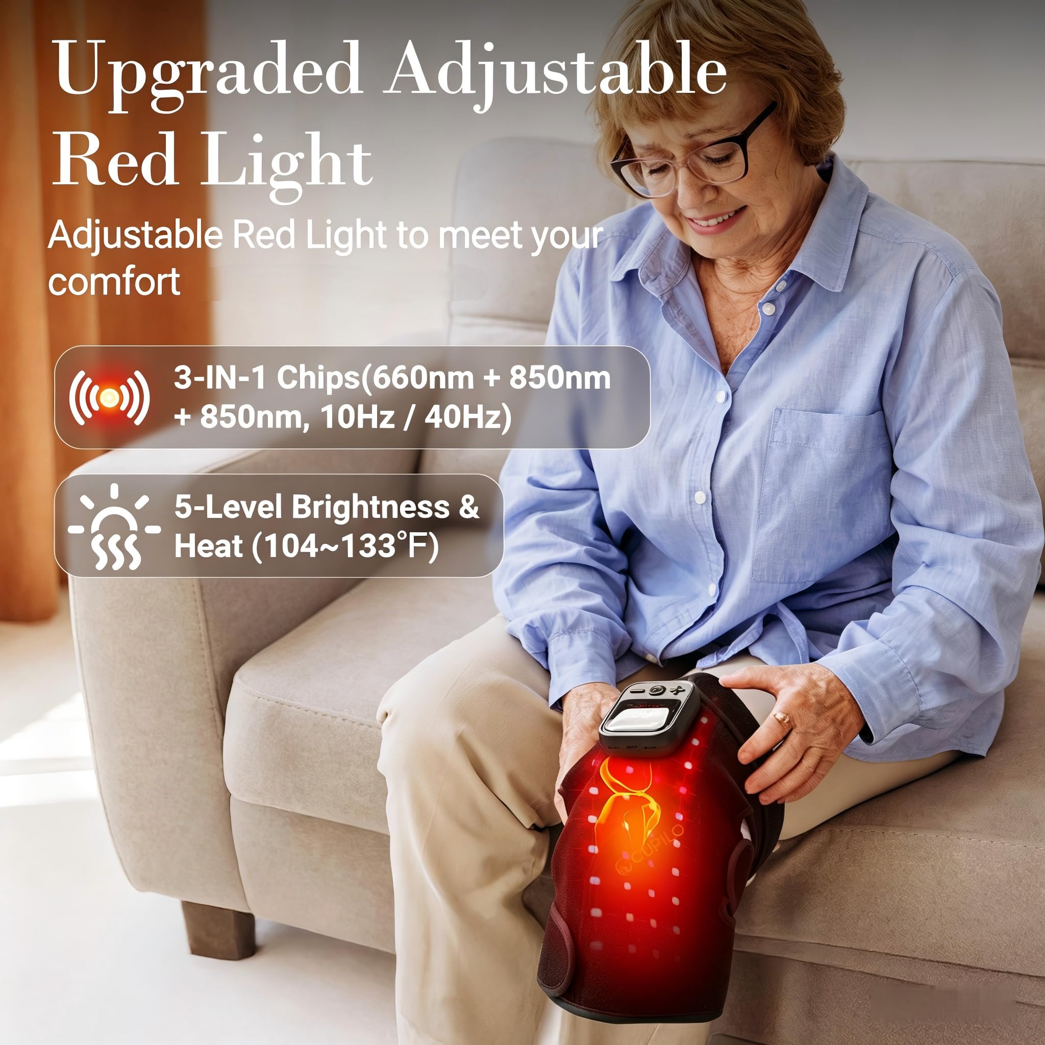 CuPiLo Masajeador de rodilla de luz roja con calor, rodillera de vibración actualizada 2026, envoltura térmica inalámbrica portátil de 5000 mAh, 660 nm y 850 nm
