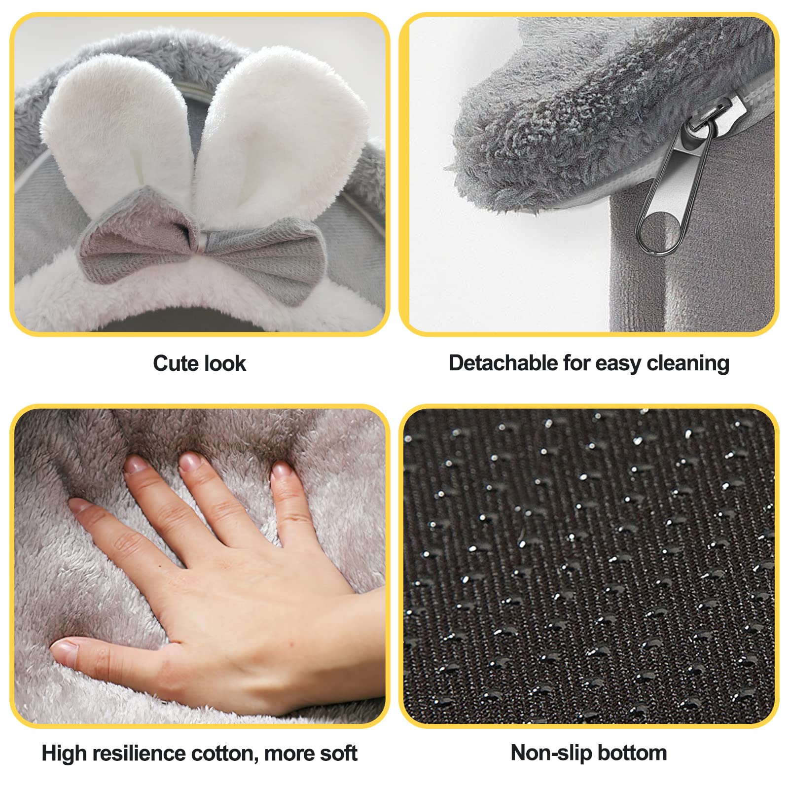 Galatée Lit De Grotte pour Chat, Lit De Chien Lavable, Igloo De Chat en Peluche Chaud Et Confortable, Maison De Chat Pliable Et Confortable, Lit De Chien avec Fond Antidérapant(L, Lapin Gris)