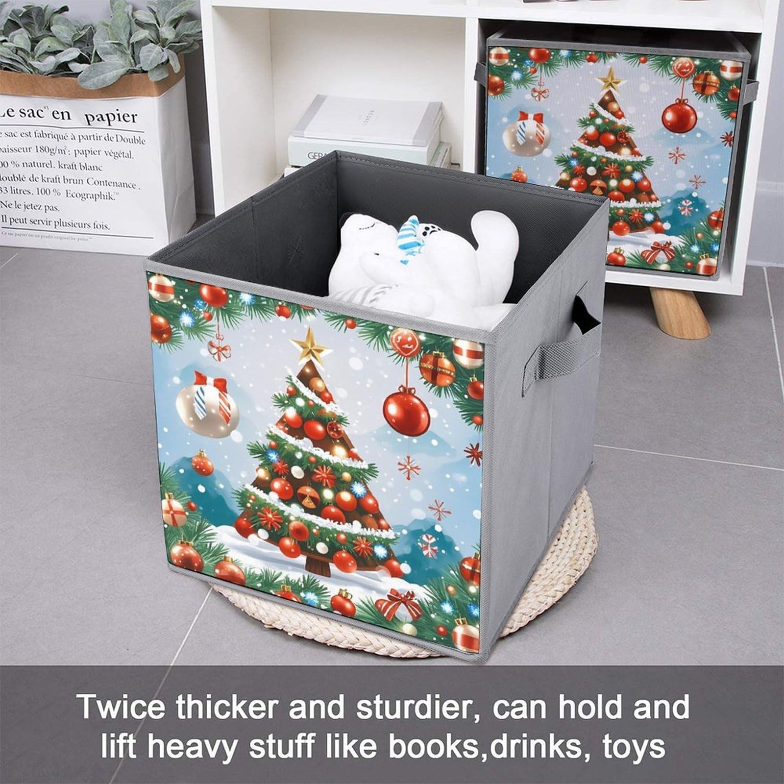 Aufbewahrungskörbe für Weihnachtsbaum, faltbar, dekorative Stoff-Aufbewahrungskörbe für die Organisation von Heimorganisatoren mit Griffen, große Stoff-Aufbewahrungskörbe für Regale für