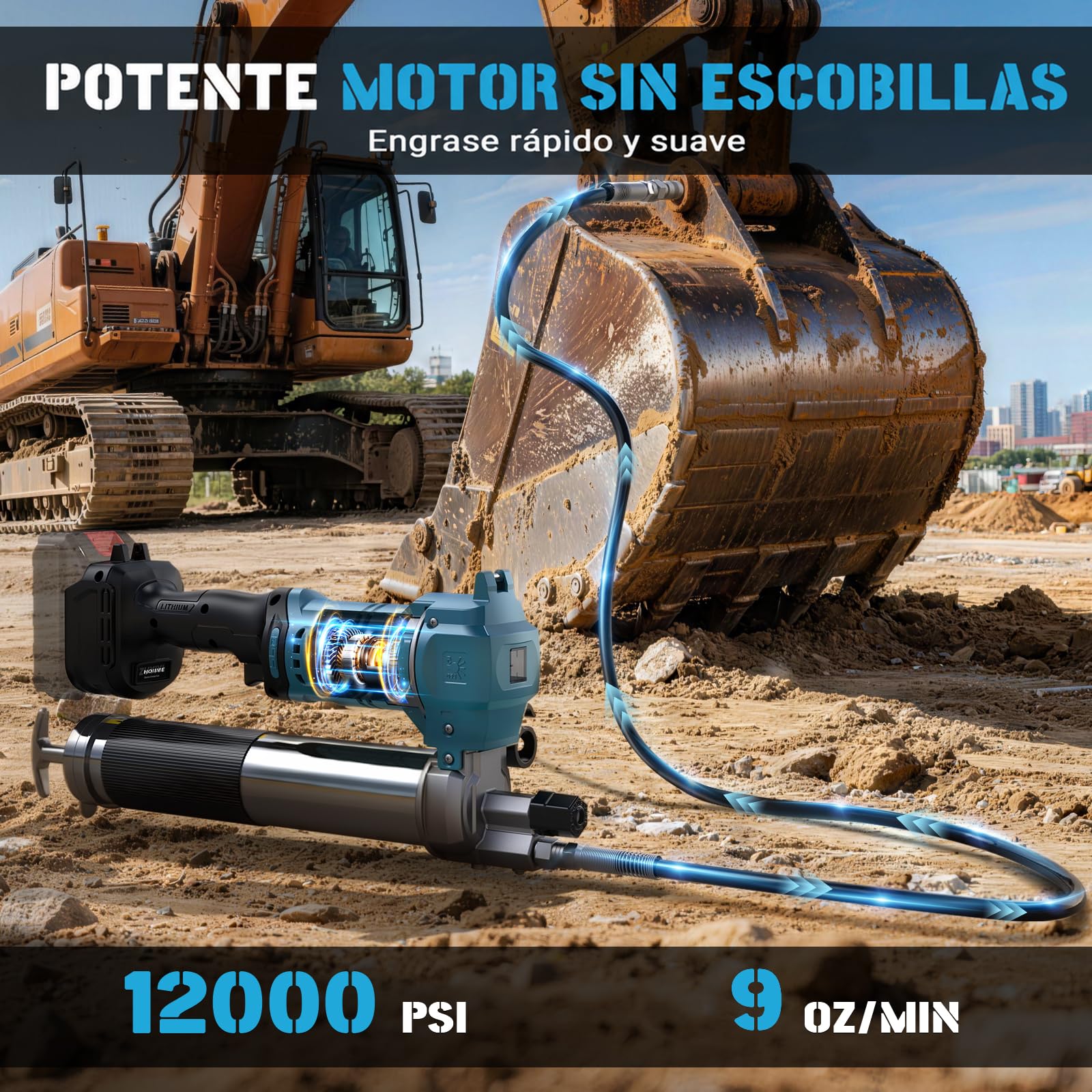 Pistola engrasadora para batería Mak-ita de 18 V, alta eficiencia 9