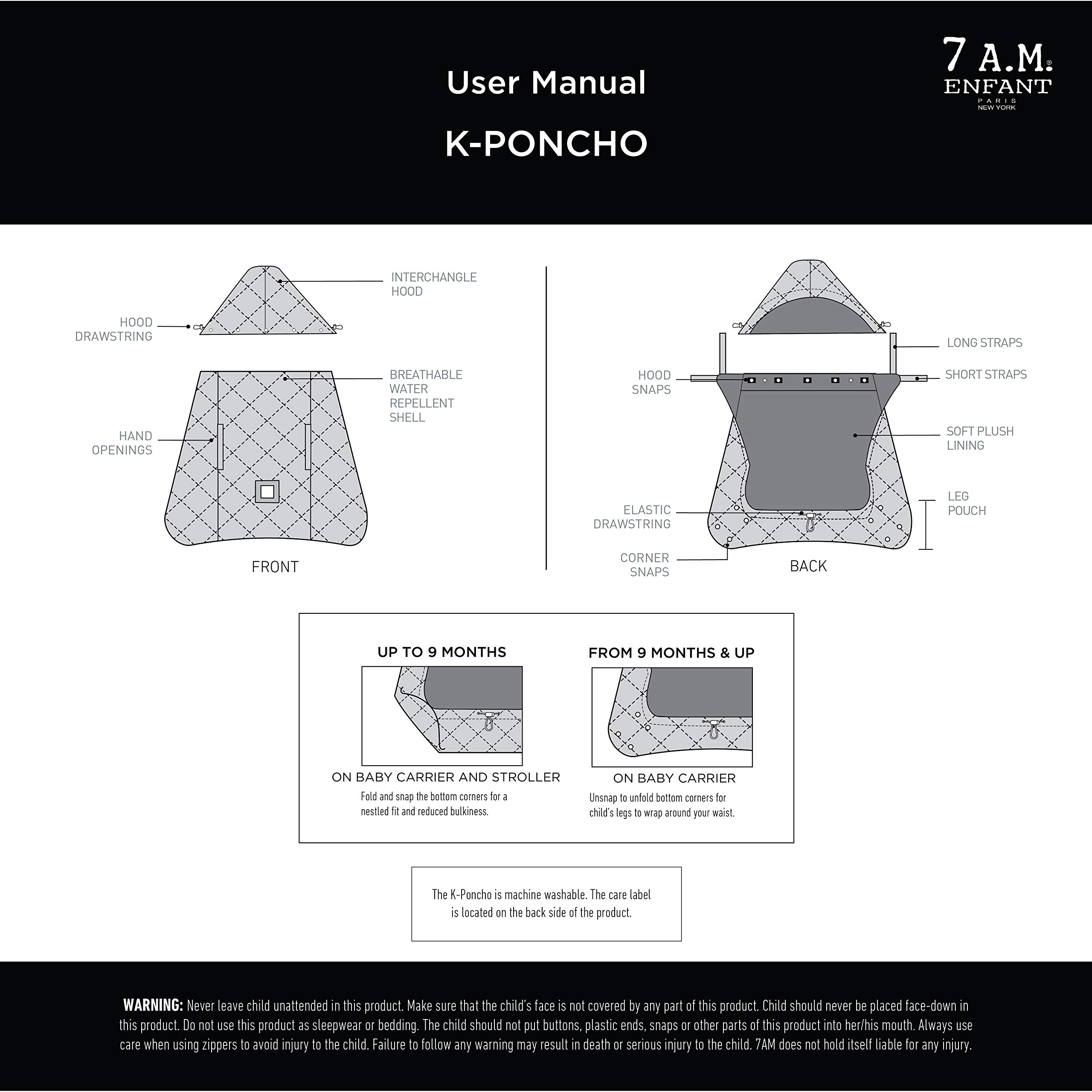 7AM Enfant Couverture de portage - K-Poncho 3 en 1 Polyvalent, Ergonomique, Pochette Doublée en Peluche, s'ajuste universellement à tout Porte-Bébé, Sièges Auto & Poussettes