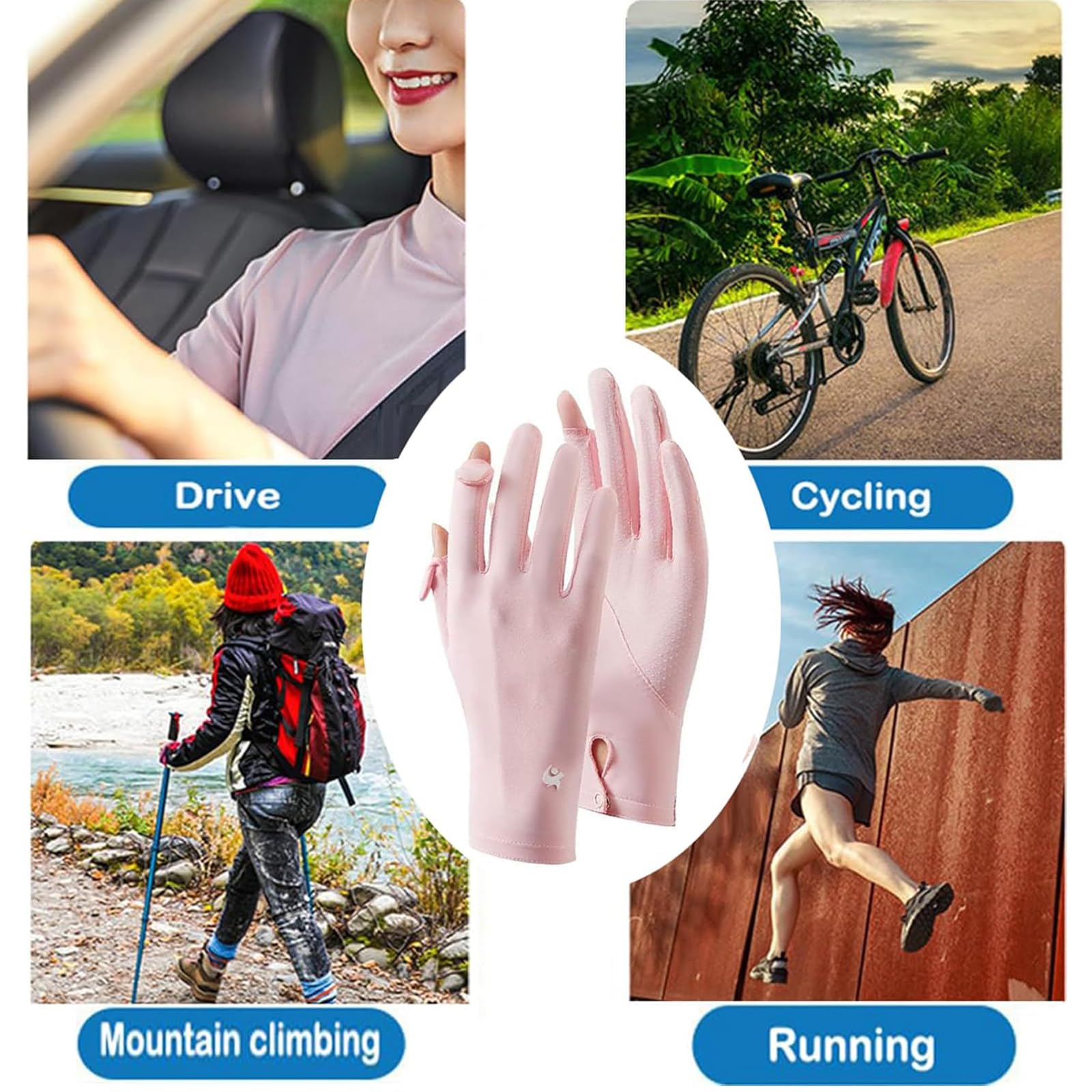 Massmot Sun Protection Gloves for Women, Non-Slip Touch Screen Sun Gloves, Breathable Silk Cooling Gloves, Outdoor Full Finger Gloves for Cycling Driving Fishing, Breathable and Lightweight (Pink) 3