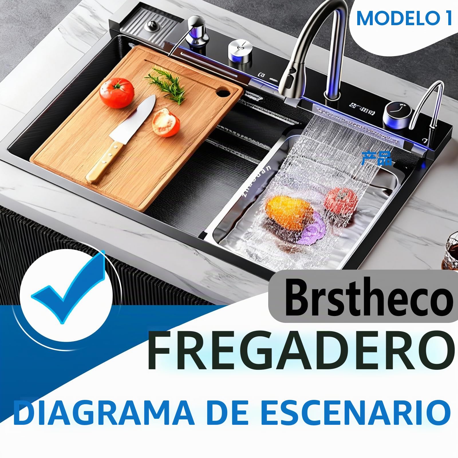 Fregadero Cocina 75 x 45cm,Fregadero Acero Inoxidable Grifo extraíble,fregadero negro Dispensador de jabón,Fregadero Bajo Encimera Pantalla de visualización (Fregadero de cocina 1)