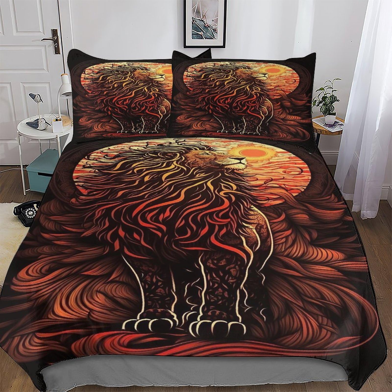 Parure de lit motif lion 3 pièces pour relooker la chambre des enfants ou une suite parentale