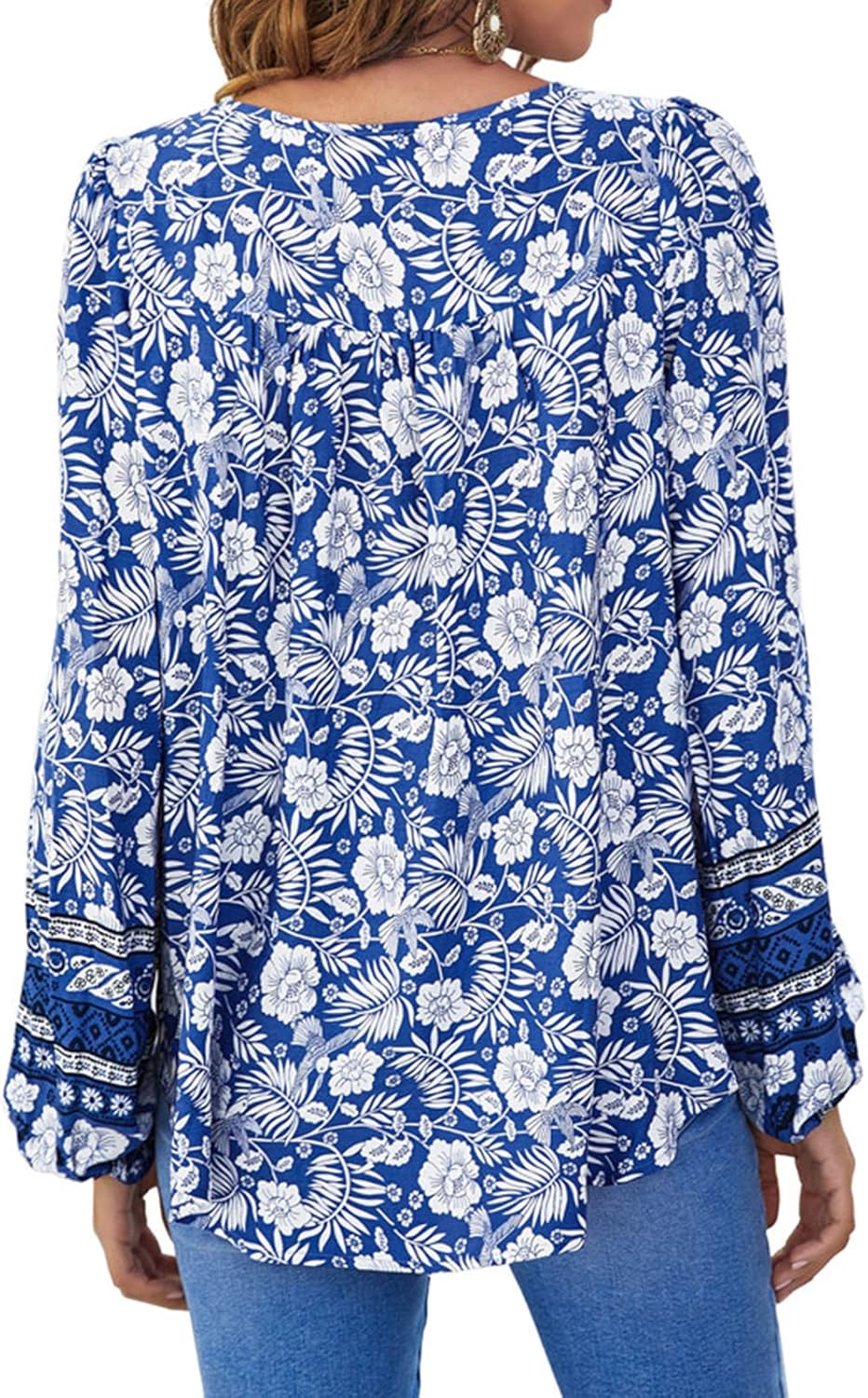 YUZIBAO Blouses for Women V Neck Long Sleeve Boho Tops Babydoll Shirts Floral Print Blouse - Image 4