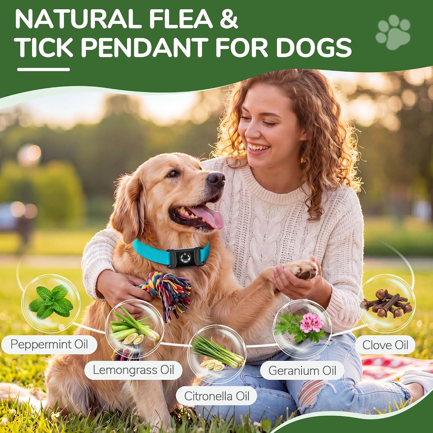 Black Dog Tag for Flea & Tick Prevention with 2 Refills, Waterproof | Waterproof Collar Pendant, Natural Flea Prevention Dog Tag, Plant-Powered Pendant, Safe for All Breeds, Collar Not Included